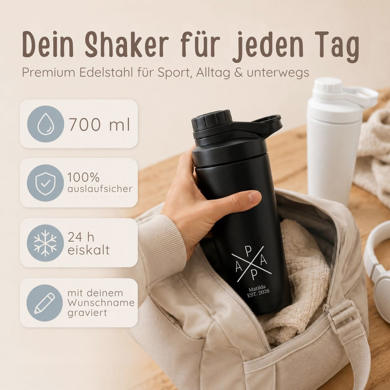 Edelstahl Shaker 700ml personalisiert - Mama/Papa - wunderwunsch