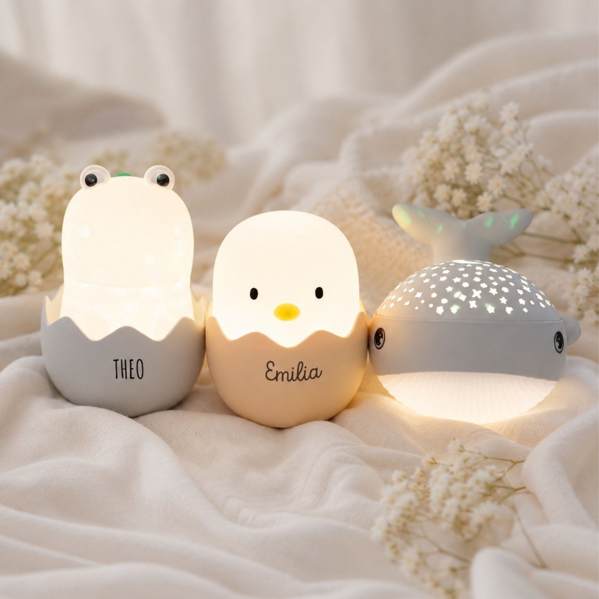 EGGY EGG Nachtlicht personalisiert - Wal, Dino, Küken oder Außerirdischer - wunderwunsch