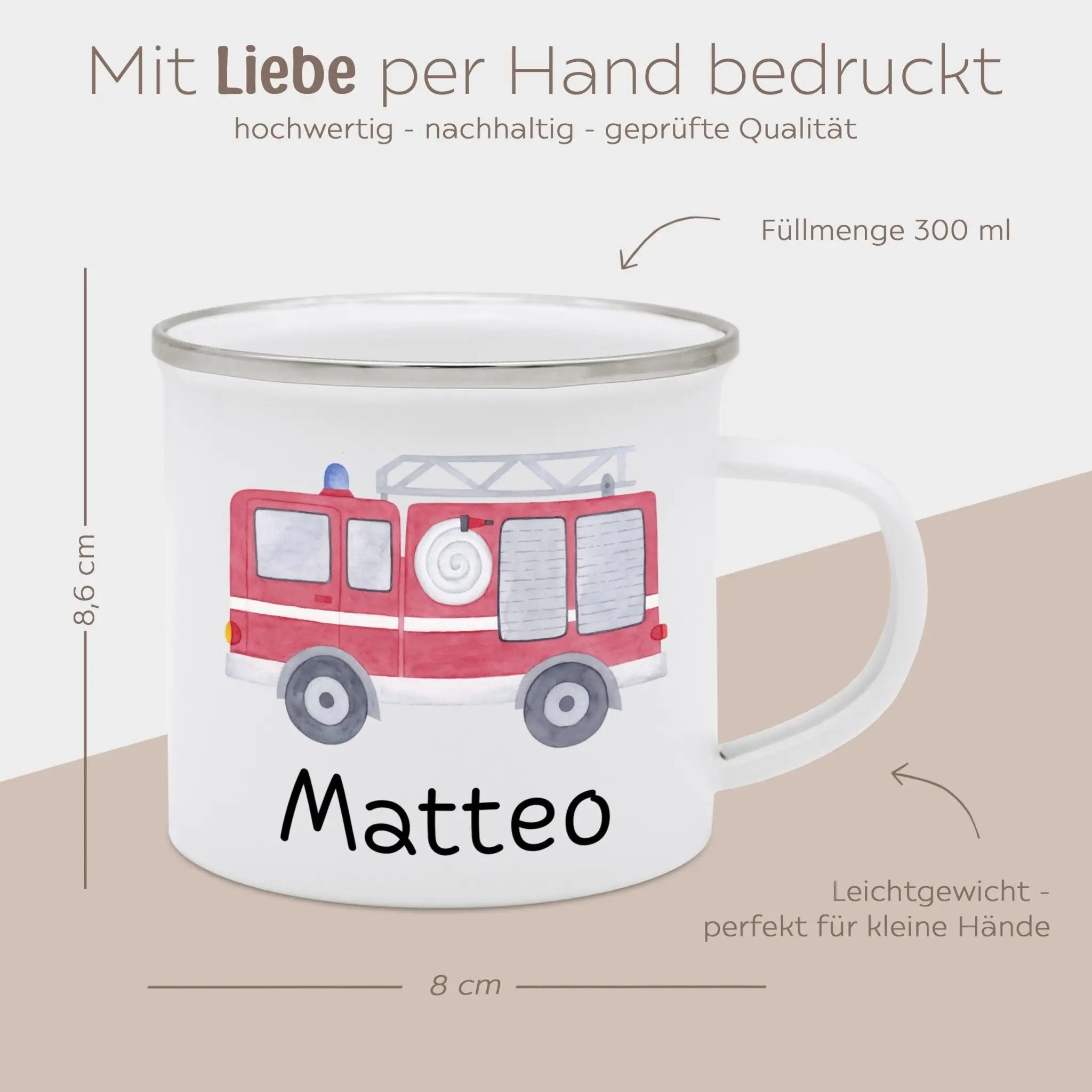 Emaille Kindertasse personalisiert - Fahrzeuge Aquarell - wunderwunsch