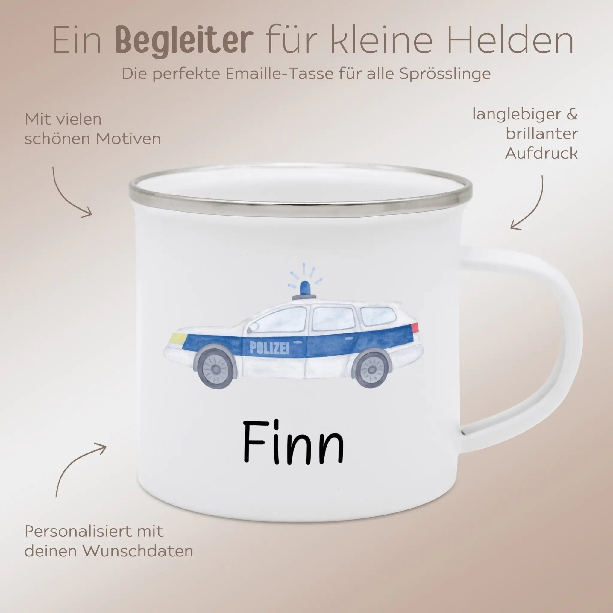 Emaille Kindertasse personalisiert - Fahrzeuge Aquarell - wunderwunsch