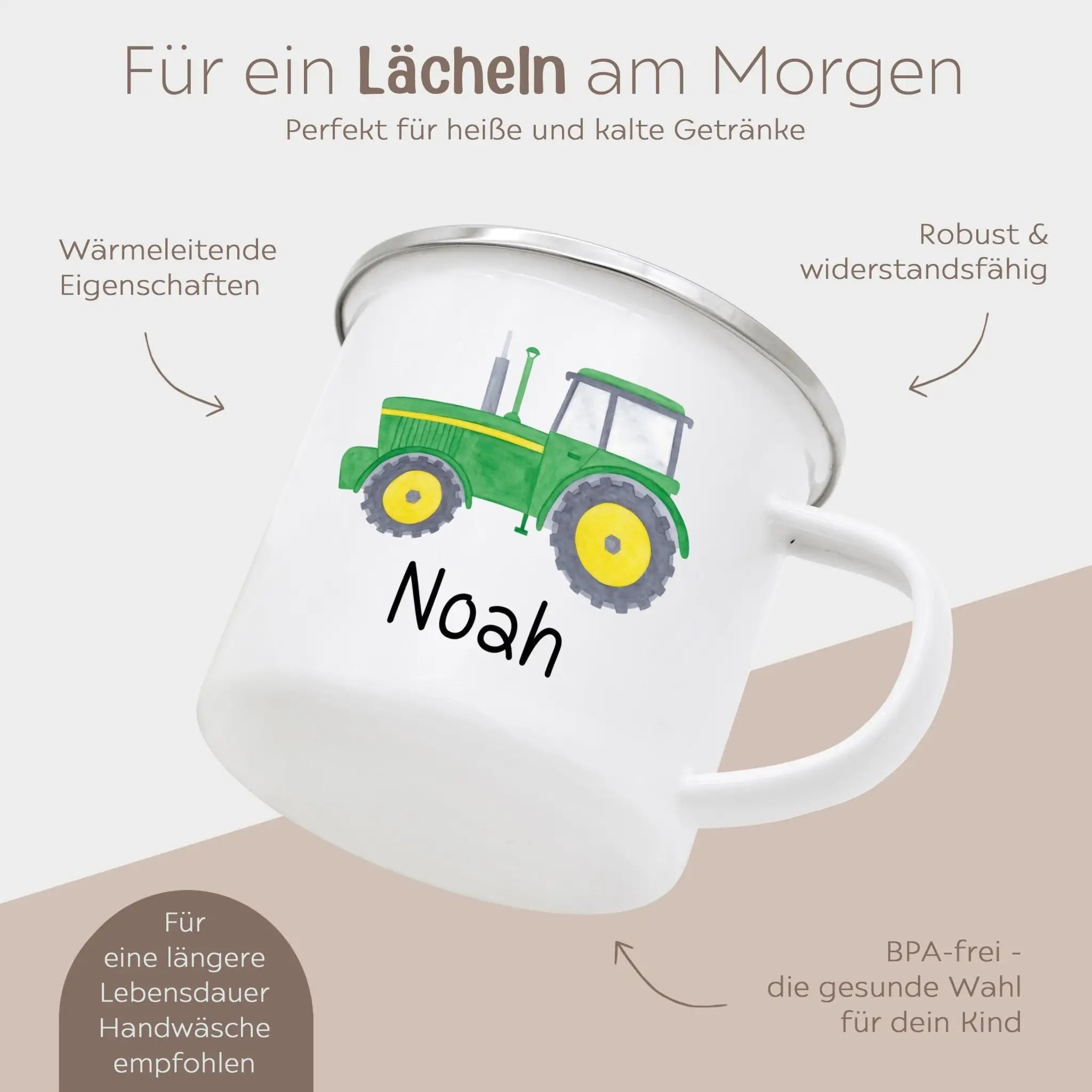 Emaille Kindertasse personalisiert - Fahrzeuge Aquarell - wunderwunsch