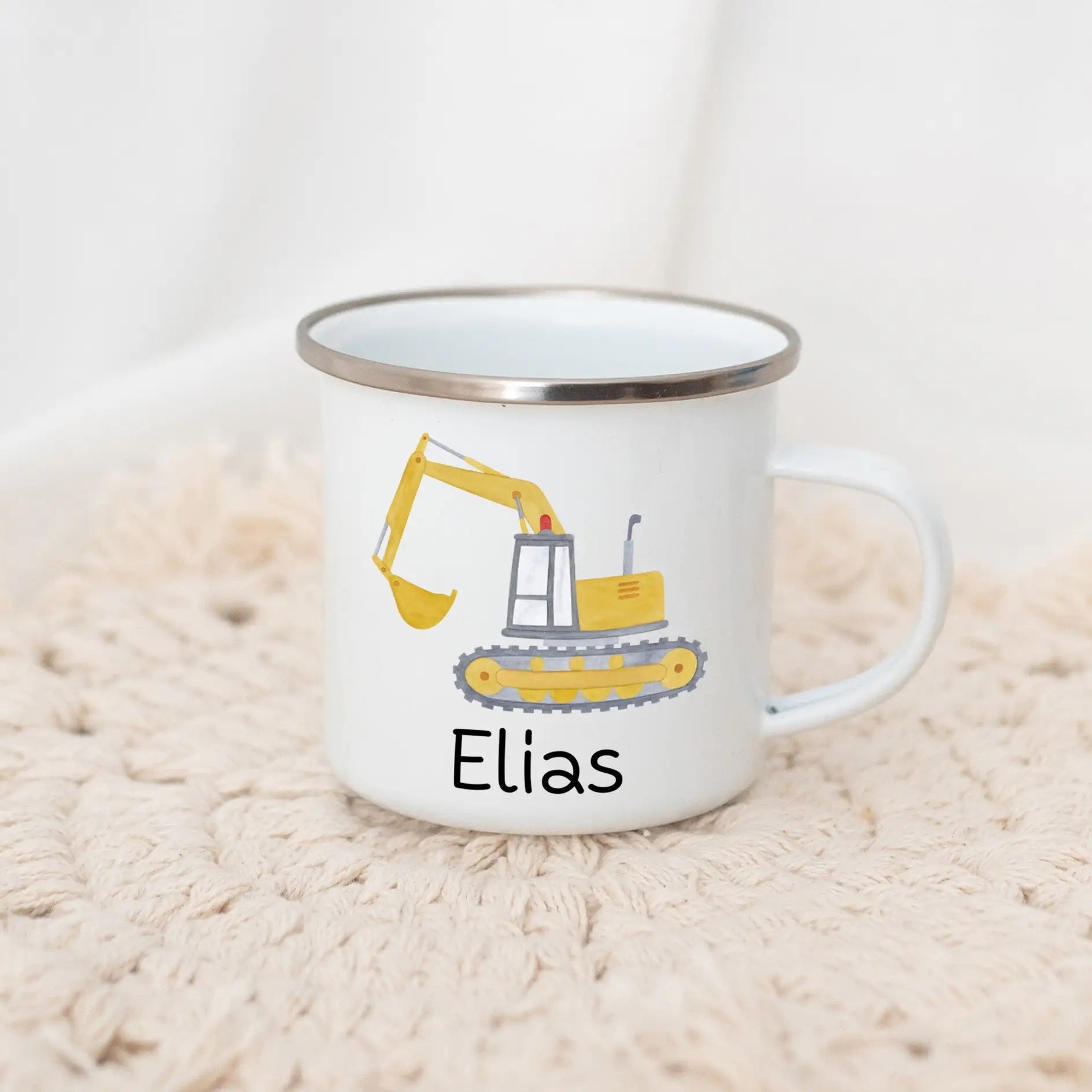 Emaille Kindertasse personalisiert - Fahrzeuge Aquarell - wunderwunsch