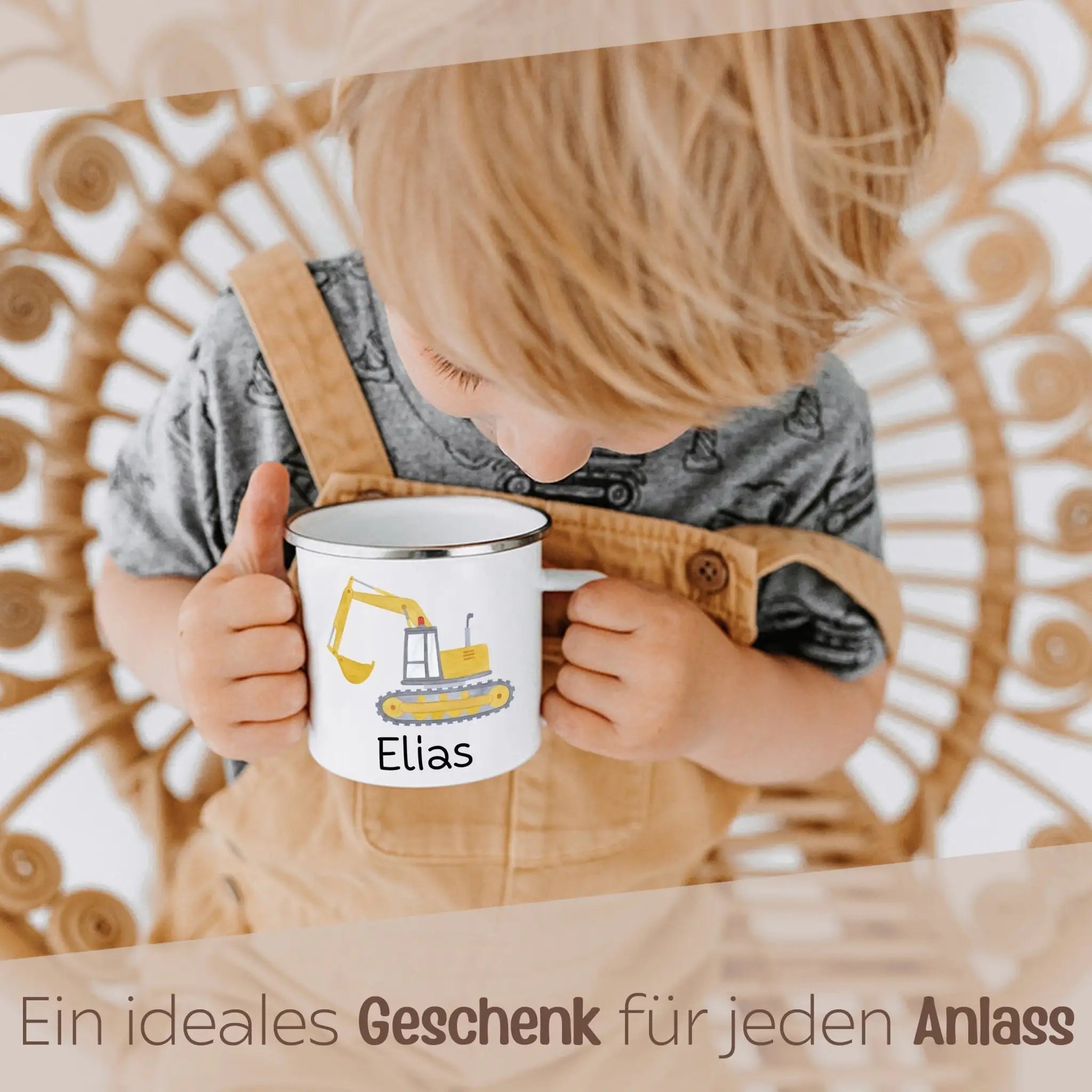 Emaille Kindertasse personalisiert - Fahrzeuge Aquarell - wunderwunsch