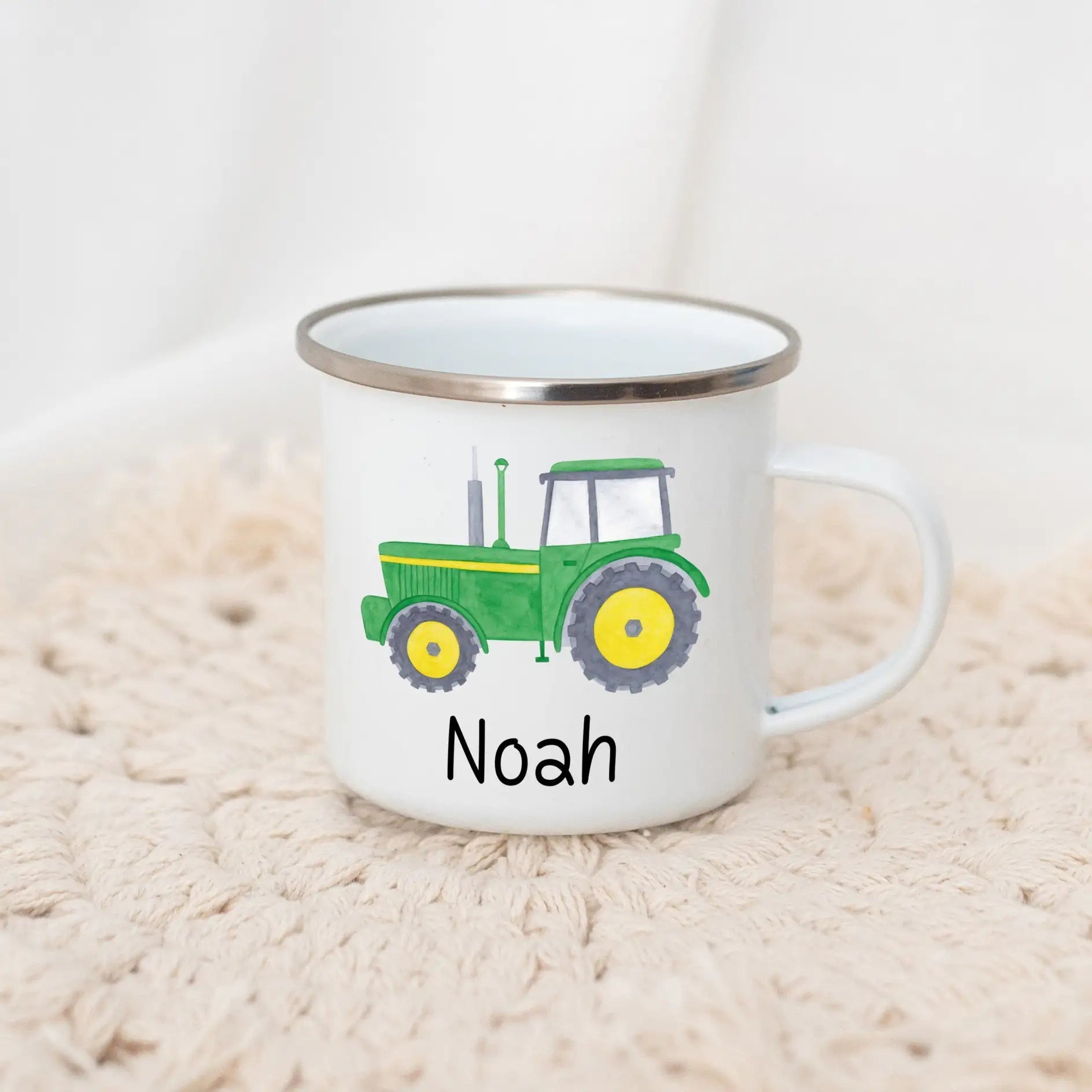 Emaille Kindertasse personalisiert - Fahrzeuge Aquarell - wunderwunsch