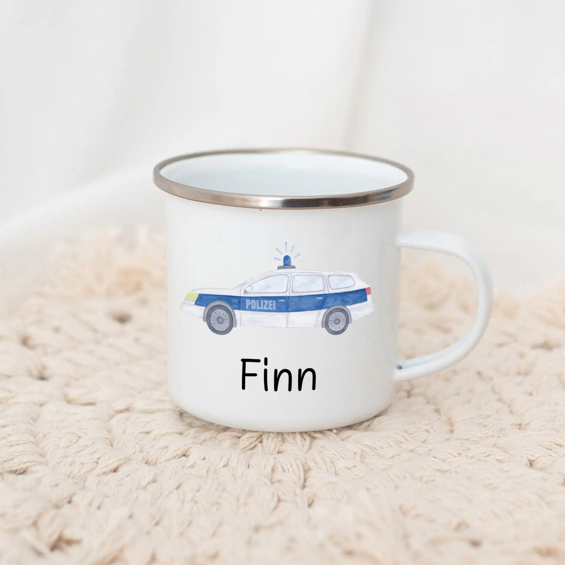 Emaille Kindertasse personalisiert - Fahrzeuge Aquarell - wunderwunsch