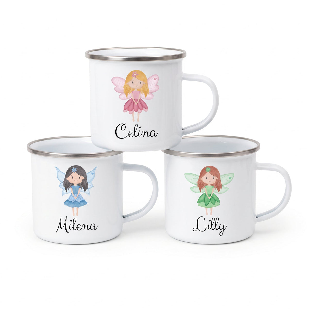 Emaille Kindertasse personalisiert - Fee Aquarell - wunderwunsch