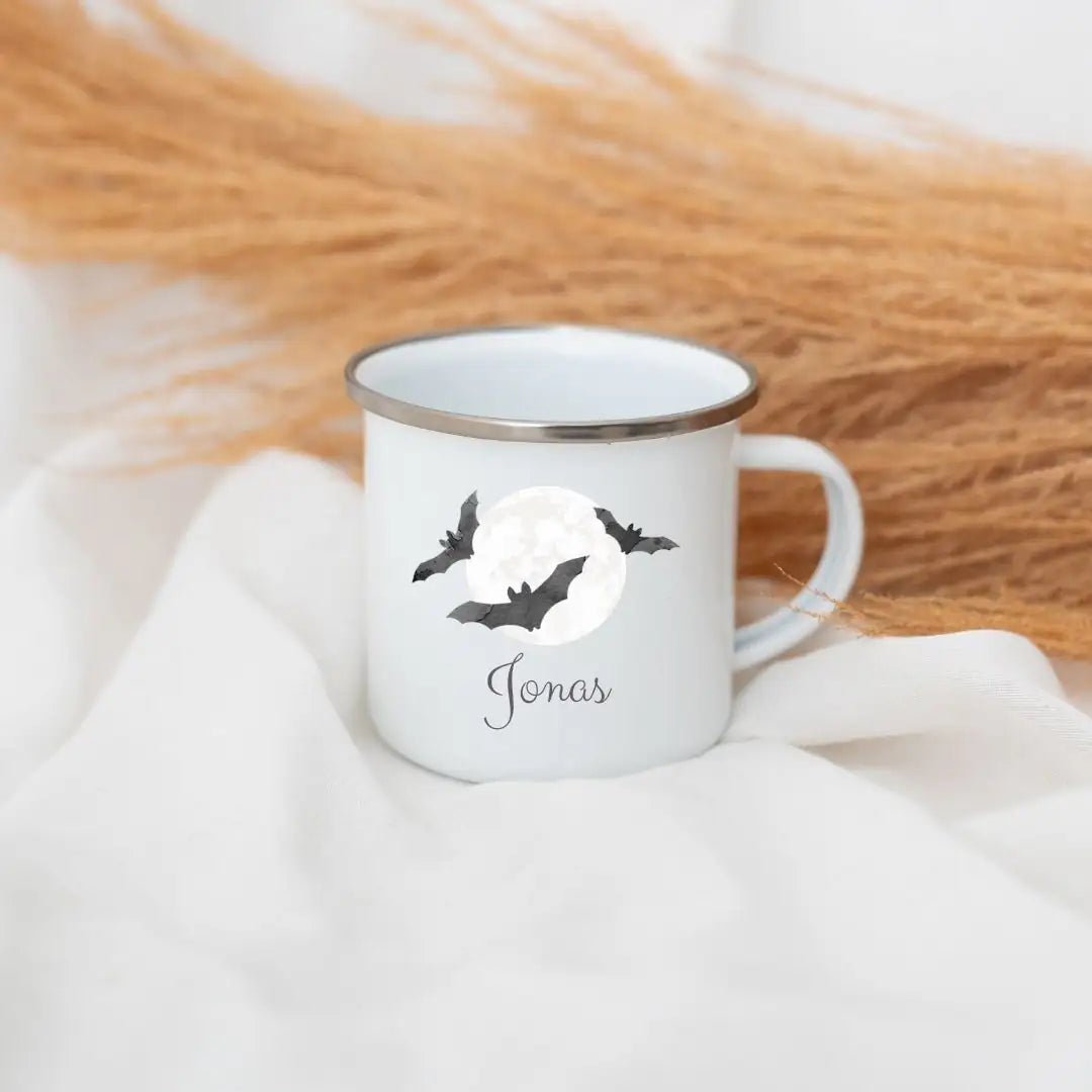 Emaille Kindertasse personalisiert - Halloween Aquarell - wunderwunsch
