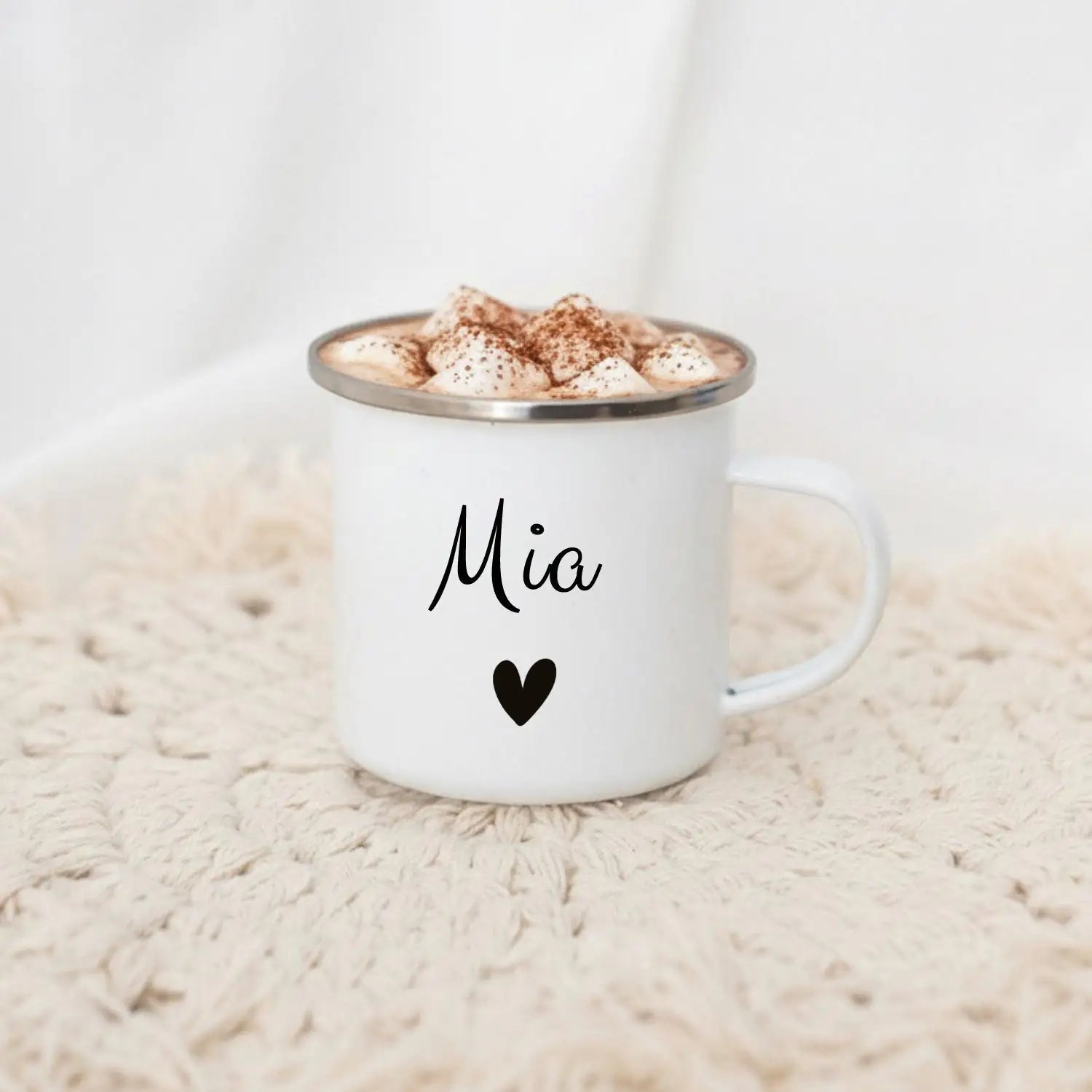 Emaille Kindertasse personalisiert - Name Herz - wunderwunsch