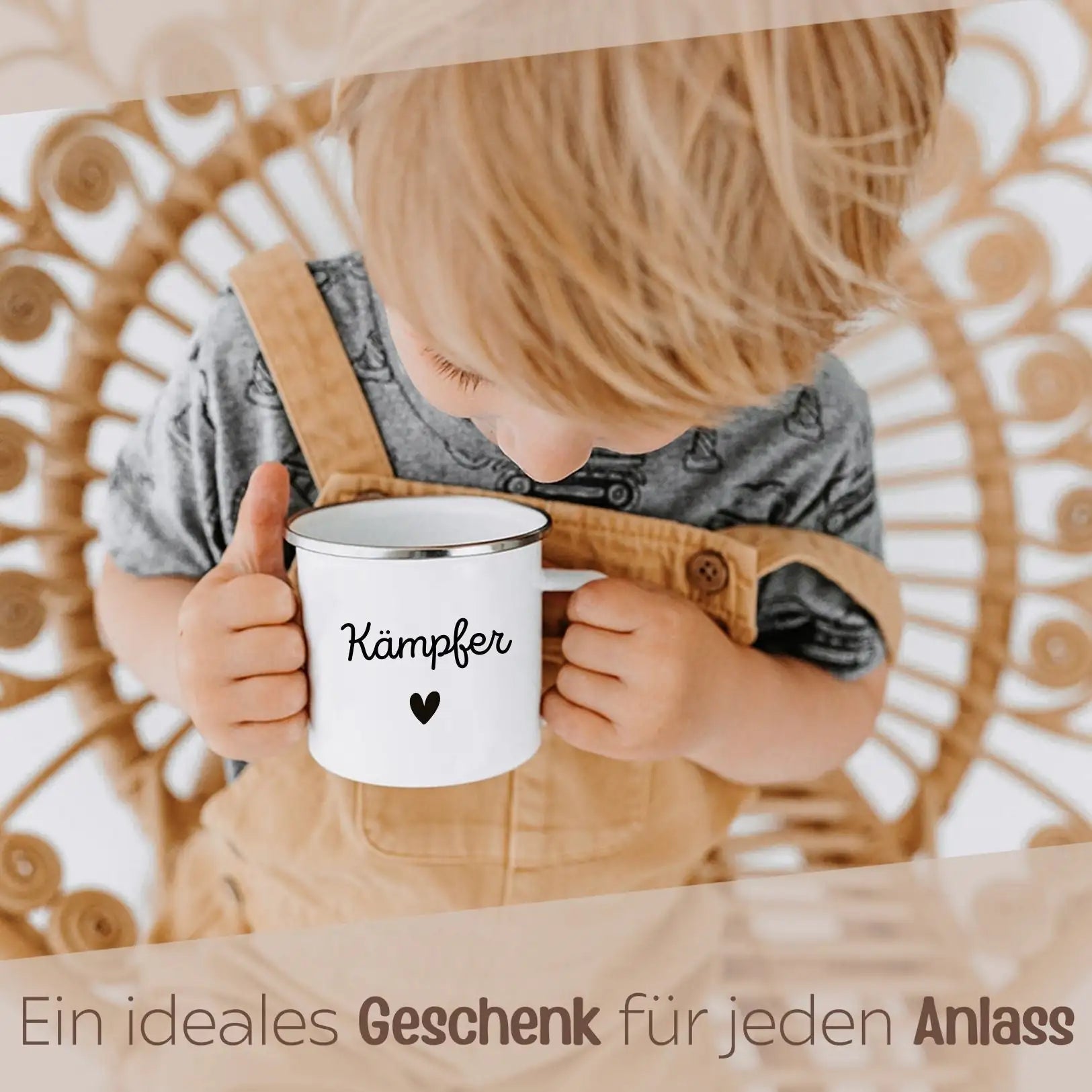 Emaille Kindertasse personalisiert - Name Herz - wunderwunsch