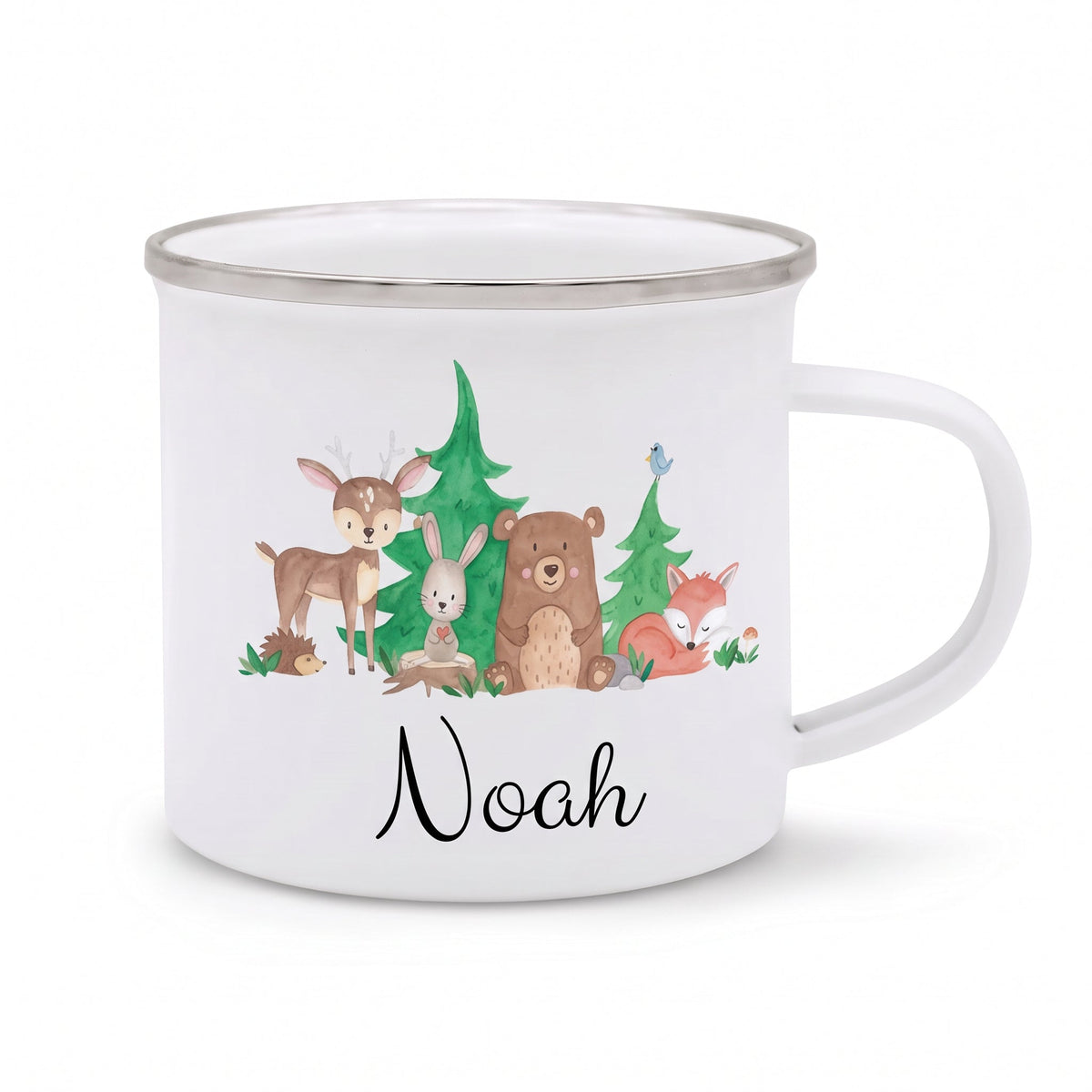 Emaille Kindertasse personalisiert - Waldfreunde Aquarell - wunderwunsch