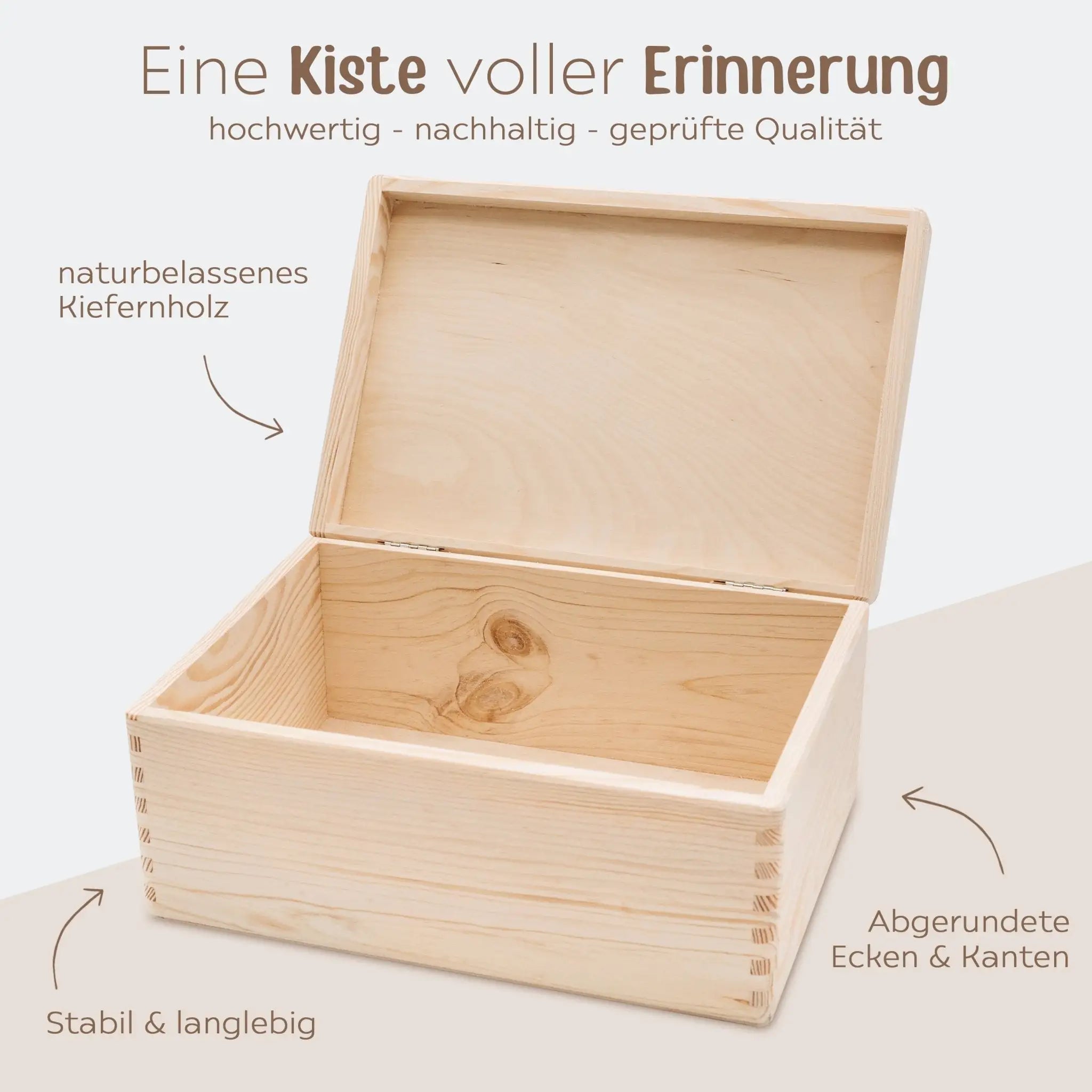 Erinnerungsbox Holz "Kindheitserinnerungen" mit Wunschdaten – Blumenkranz - wunderwunsch