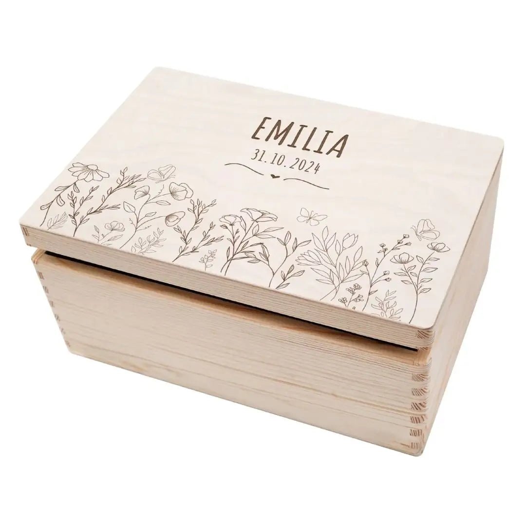 Erinnerungsbox Holz mit Wunschdaten – Blumenwiese - wunderwunsch