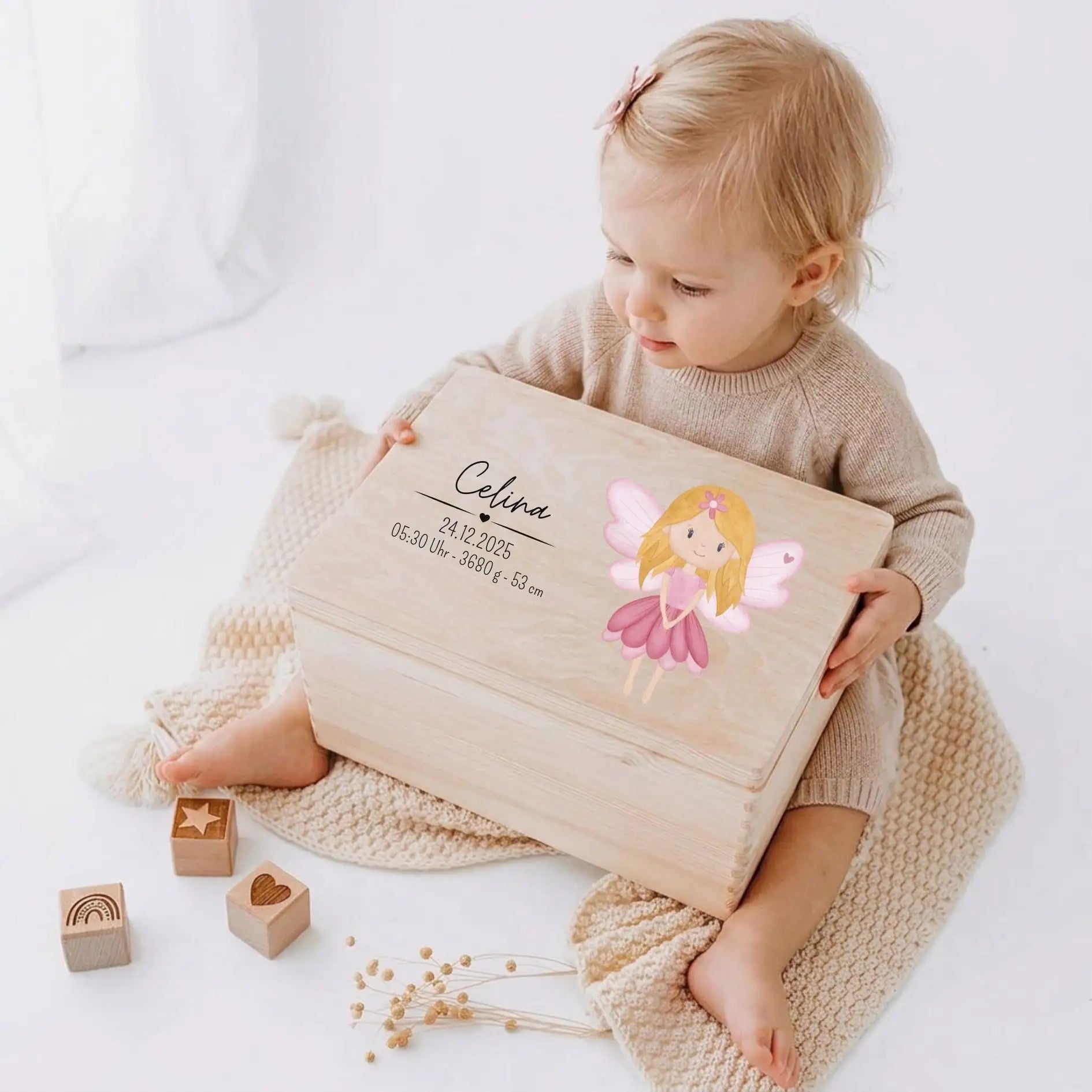 Erinnerungsbox Holz mit Wunschdaten – Fee Aquarell - wunderwunsch