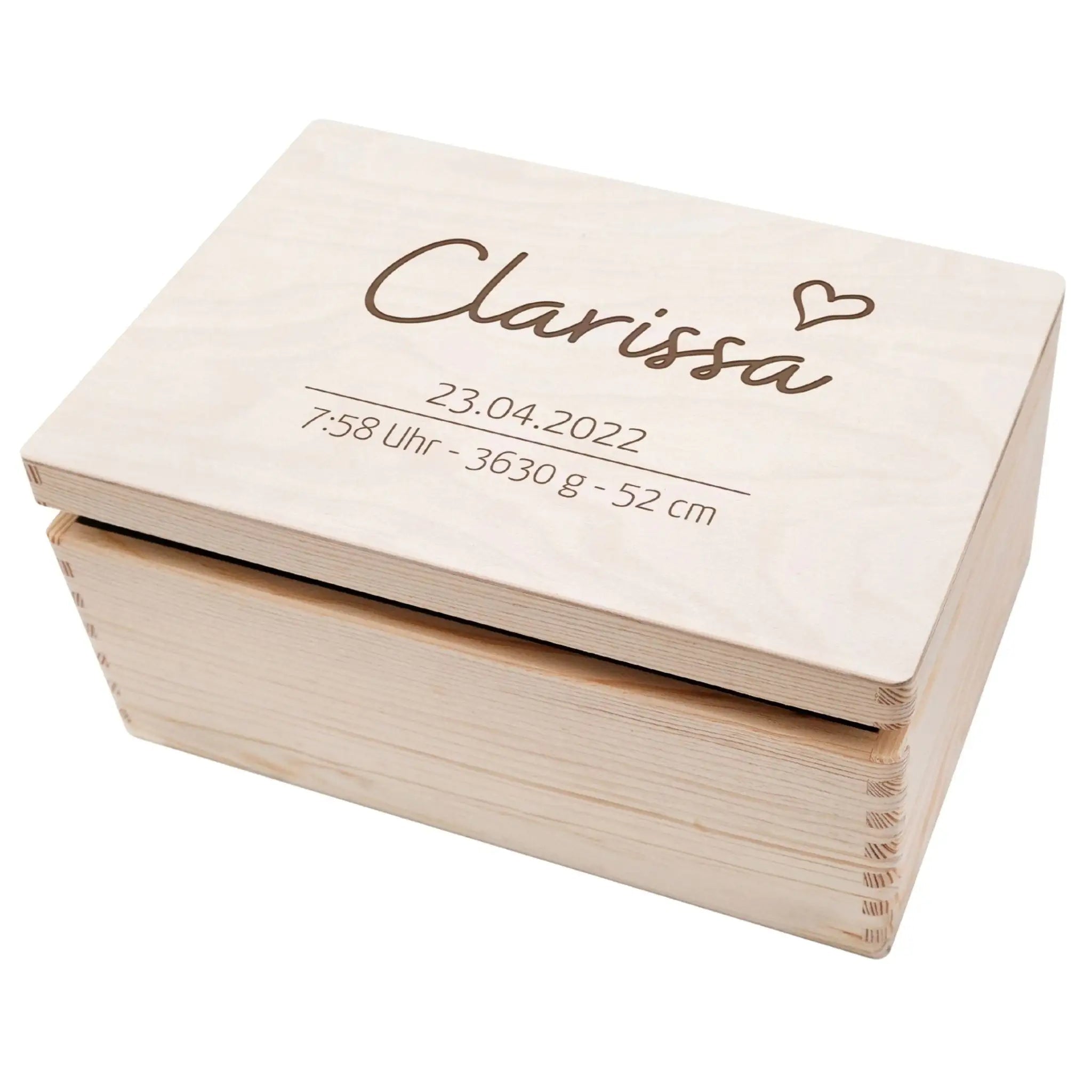 Erinnerungsbox Holz mit Wunschdaten – Herz Gravur - wunderwunsch