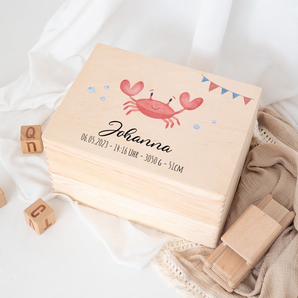 Erinnerungsbox Holz mit Wunschdaten – Meerestier Girlande Aquarell - wunderwunsch