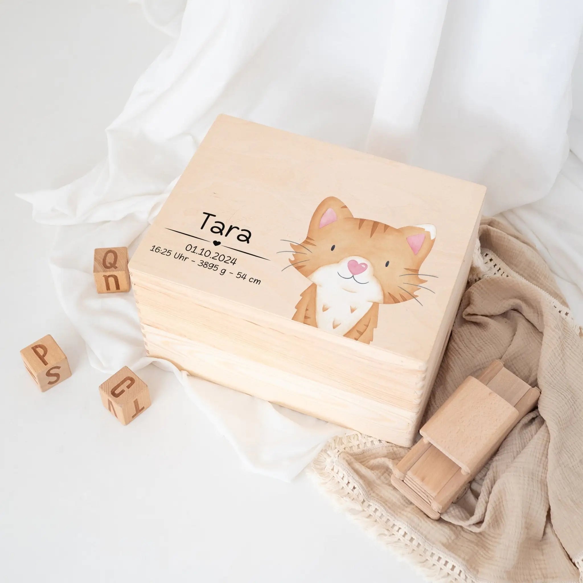Erinnerungsbox Holz mit Wunschdaten – Tier Aquarell (Druckschrift) - wunderwunsch