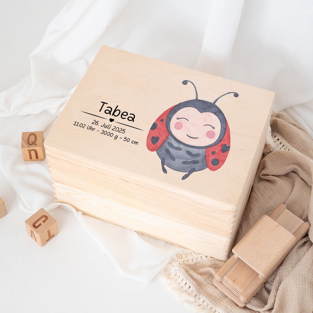 Erinnerungsbox Holz mit Wunschdaten – Tier Aquarell (Druckschrift) - wunderwunsch