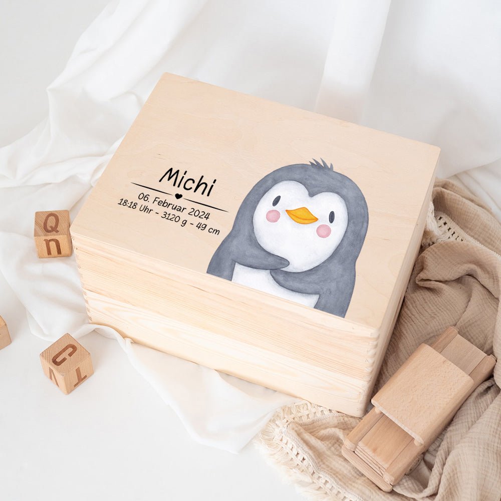 Erinnerungsbox Holz mit Wunschdaten – Tier Aquarell (Druckschrift) - wunderwunsch