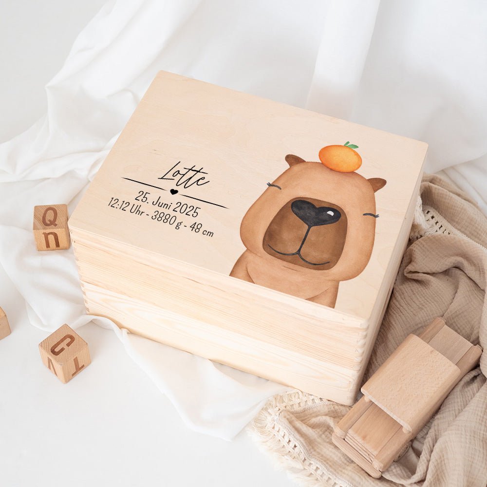 Erinnerungsbox Holz mit Wunschdaten – Tier Aquarell - wunderwunsch
