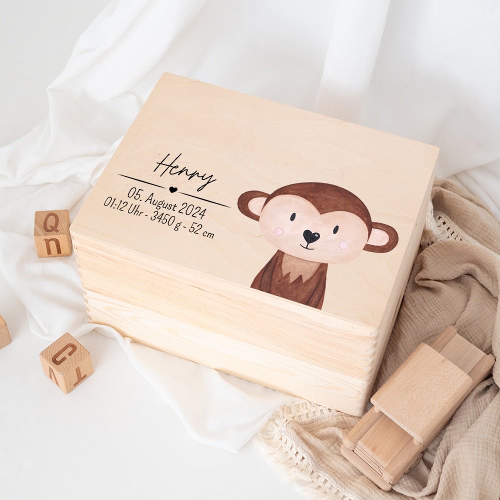 Erinnerungsbox Holz mit Wunschdaten – Tier Aquarell - wunderwunsch