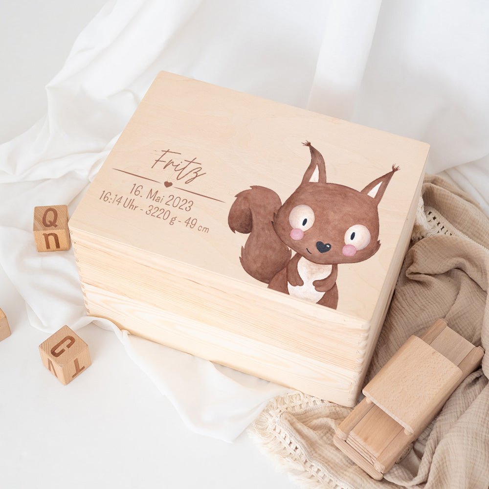 Erinnerungsbox Holz mit Wunschdaten – Tier Aquarell - wunderwunsch