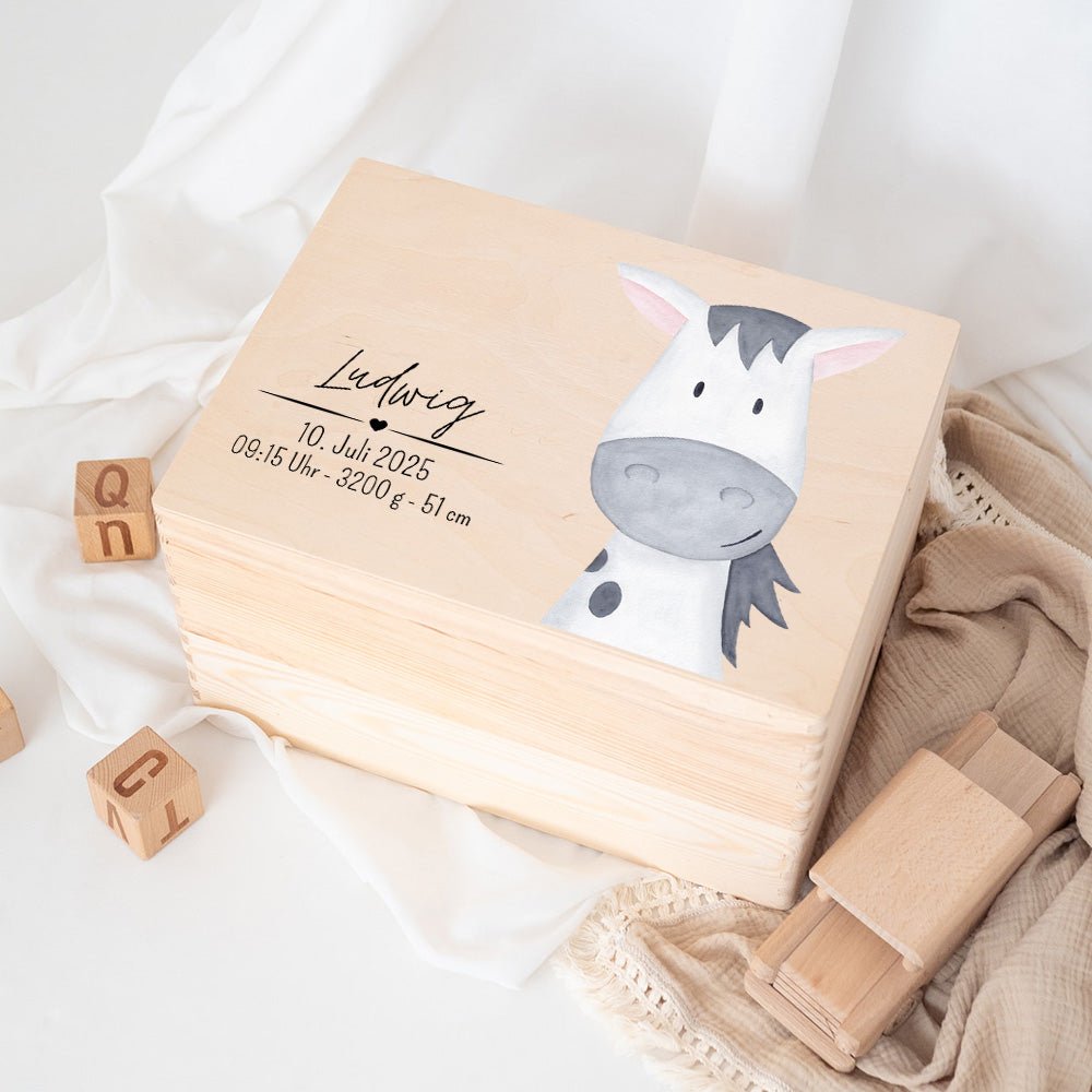 Erinnerungsbox Holz mit Wunschdaten – Tier Aquarell - wunderwunsch