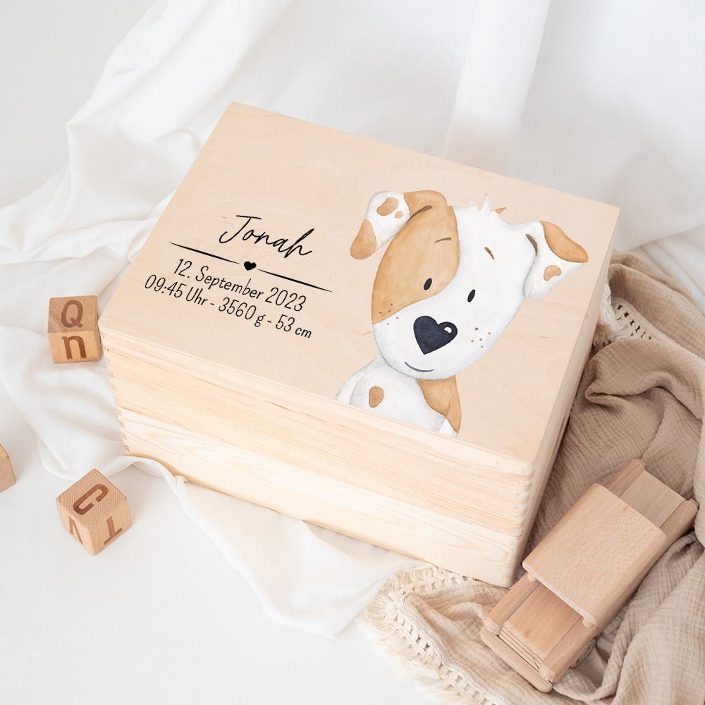 Erinnerungsbox Holz mit Wunschdaten – Tier Aquarell - wunderwunsch