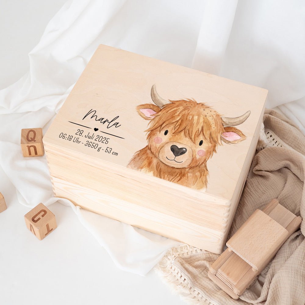 Erinnerungsbox Holz mit Wunschdaten – Tier Aquarell - wunderwunsch