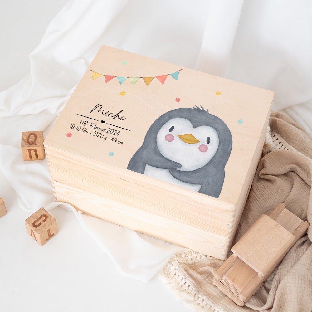 Erinnerungsbox Holz mit Wunschdaten – Tier Girlande Aquarell - wunderwunsch
