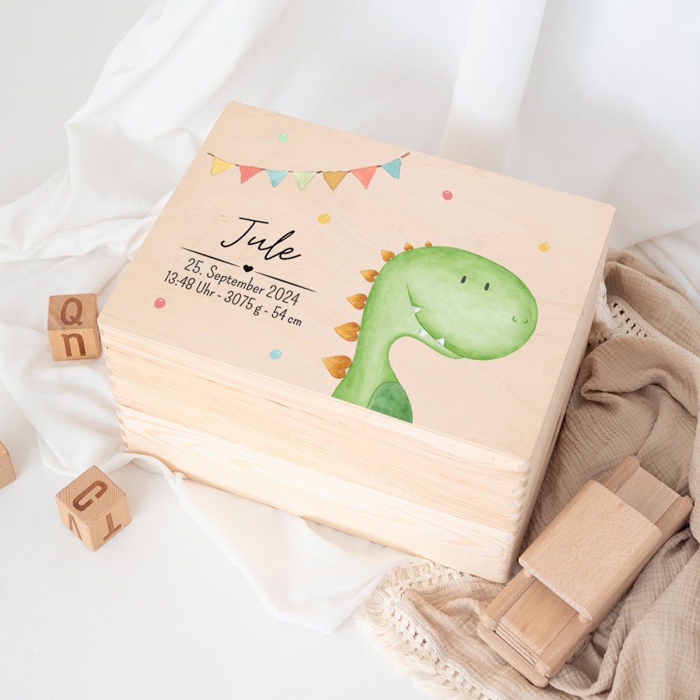 Erinnerungsbox Holz mit Wunschdaten – Tier Girlande Aquarell - wunderwunsch