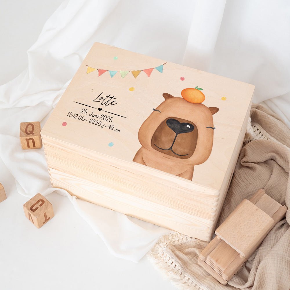 Erinnerungsbox Holz mit Wunschdaten – Tier Girlande Aquarell - wunderwunsch