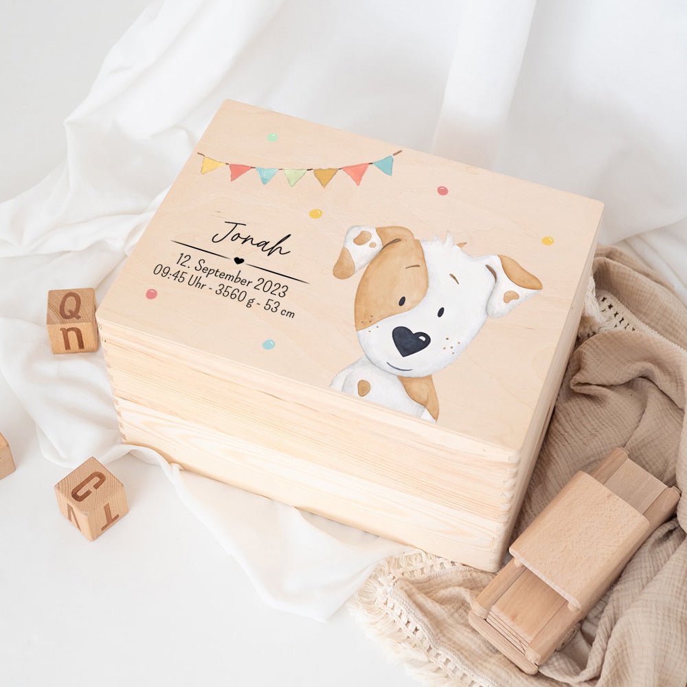 Erinnerungsbox Holz mit Wunschdaten – Tier Girlande Aquarell - wunderwunsch