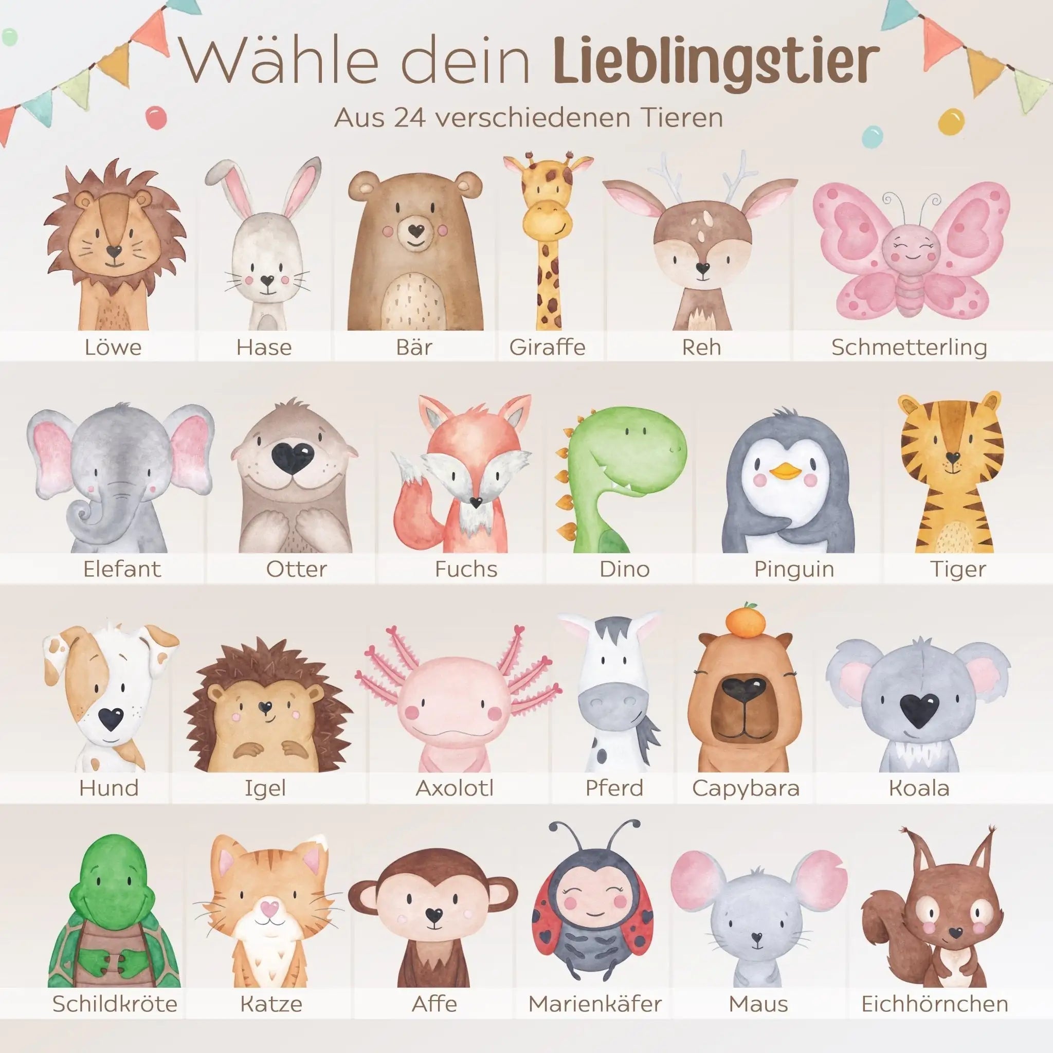 Erinnerungsbox Holz mit Wunschdaten – Tier Girlande Aquarell - wunderwunsch