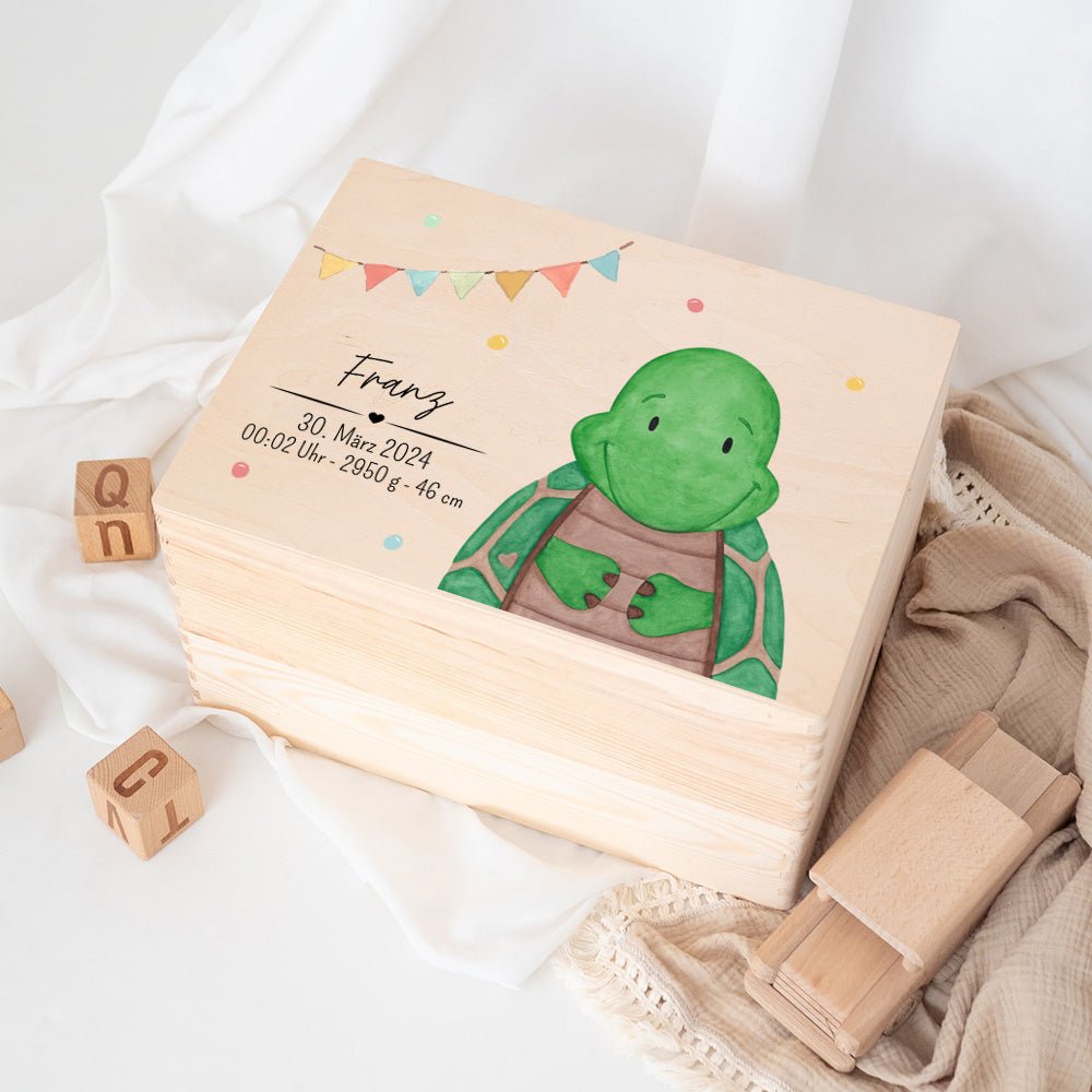 Erinnerungsbox Holz mit Wunschdaten – Tier Girlande Aquarell - wunderwunsch