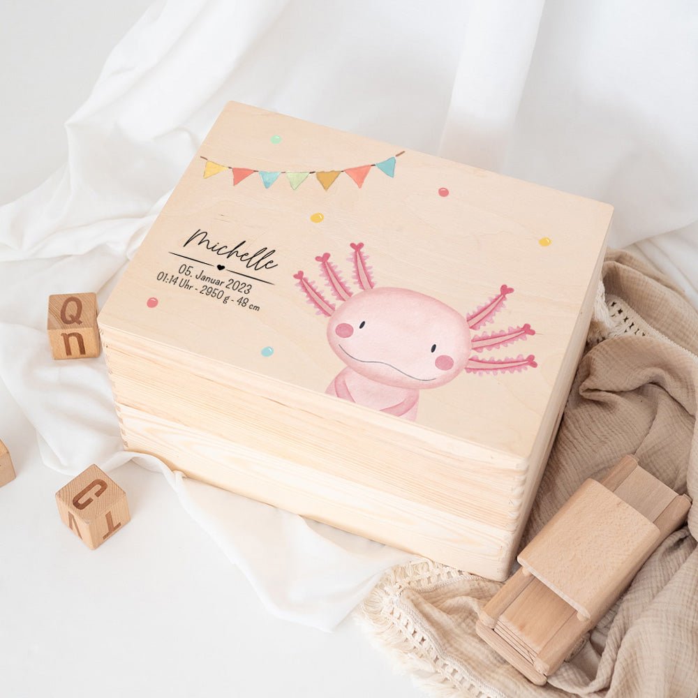 Erinnerungsbox Holz mit Wunschdaten – Tier Girlande Aquarell - wunderwunsch