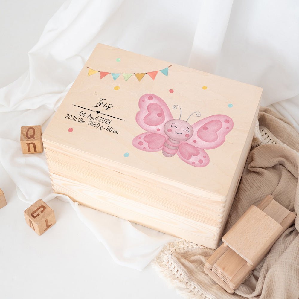 Erinnerungsbox Holz mit Wunschdaten – Tier Girlande Aquarell - wunderwunsch