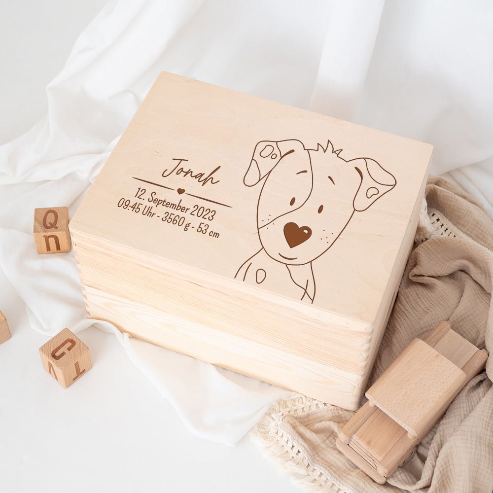 Erinnerungsbox Holz mit Wunschdaten – Tier Gravur - wunderwunsch