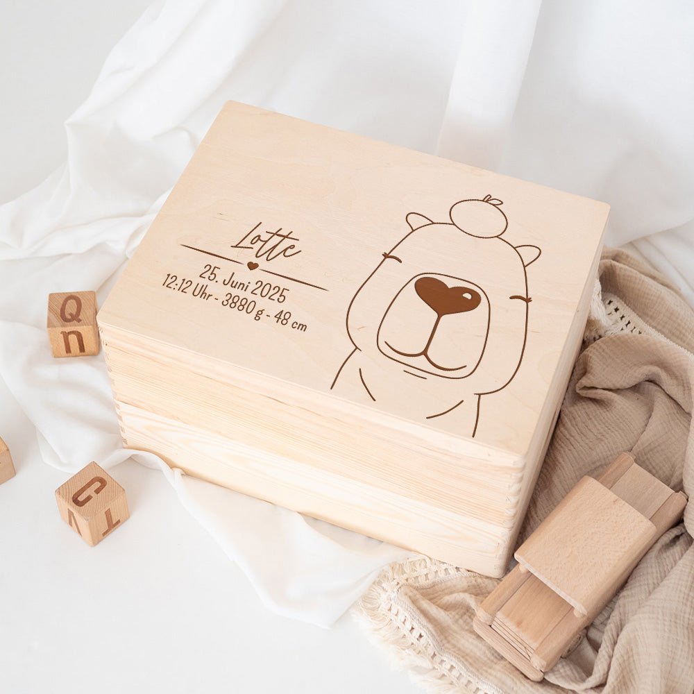 Erinnerungsbox Holz mit Wunschdaten – Tier Gravur - wunderwunsch