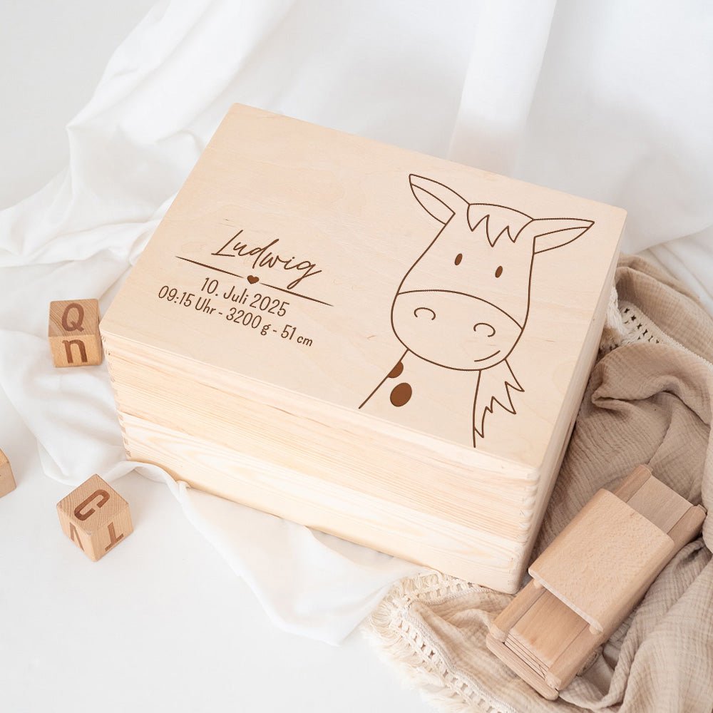 Erinnerungsbox Holz mit Wunschdaten – Tier Gravur - wunderwunsch