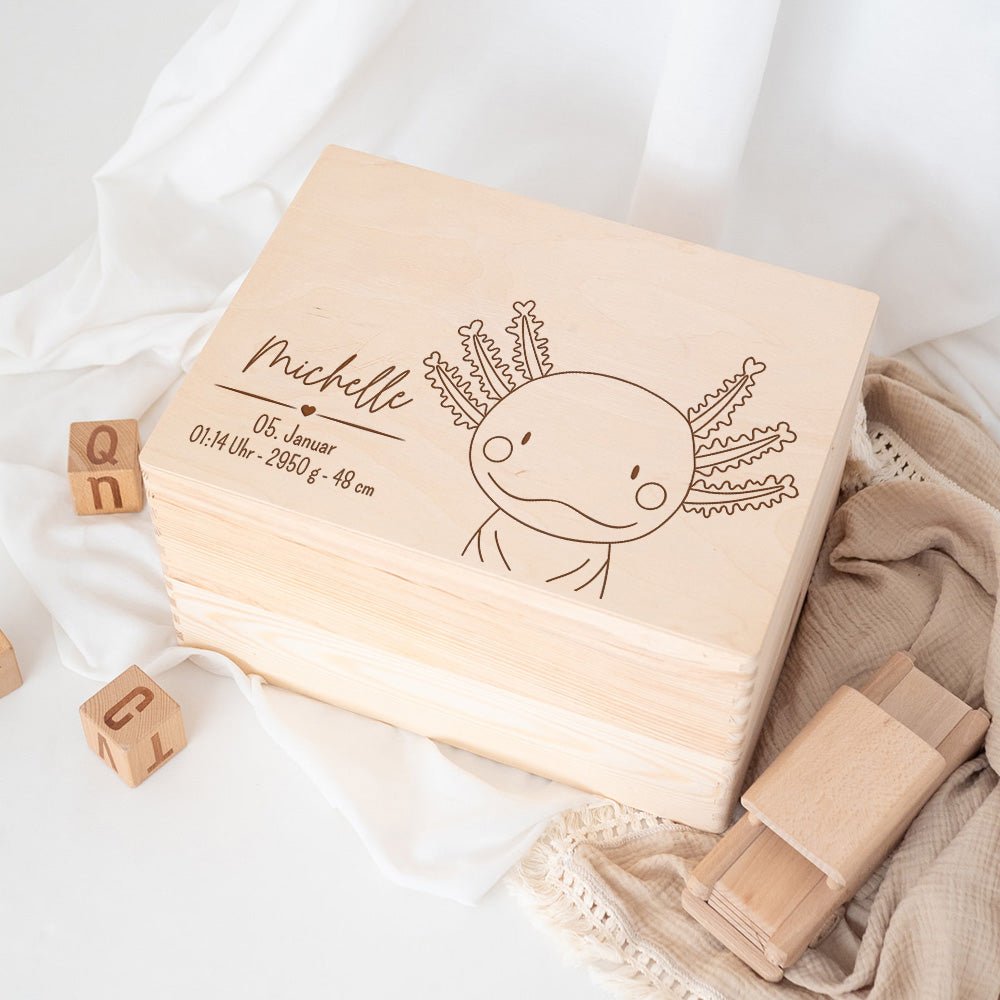 Erinnerungsbox Holz mit Wunschdaten – Tier Gravur - wunderwunsch