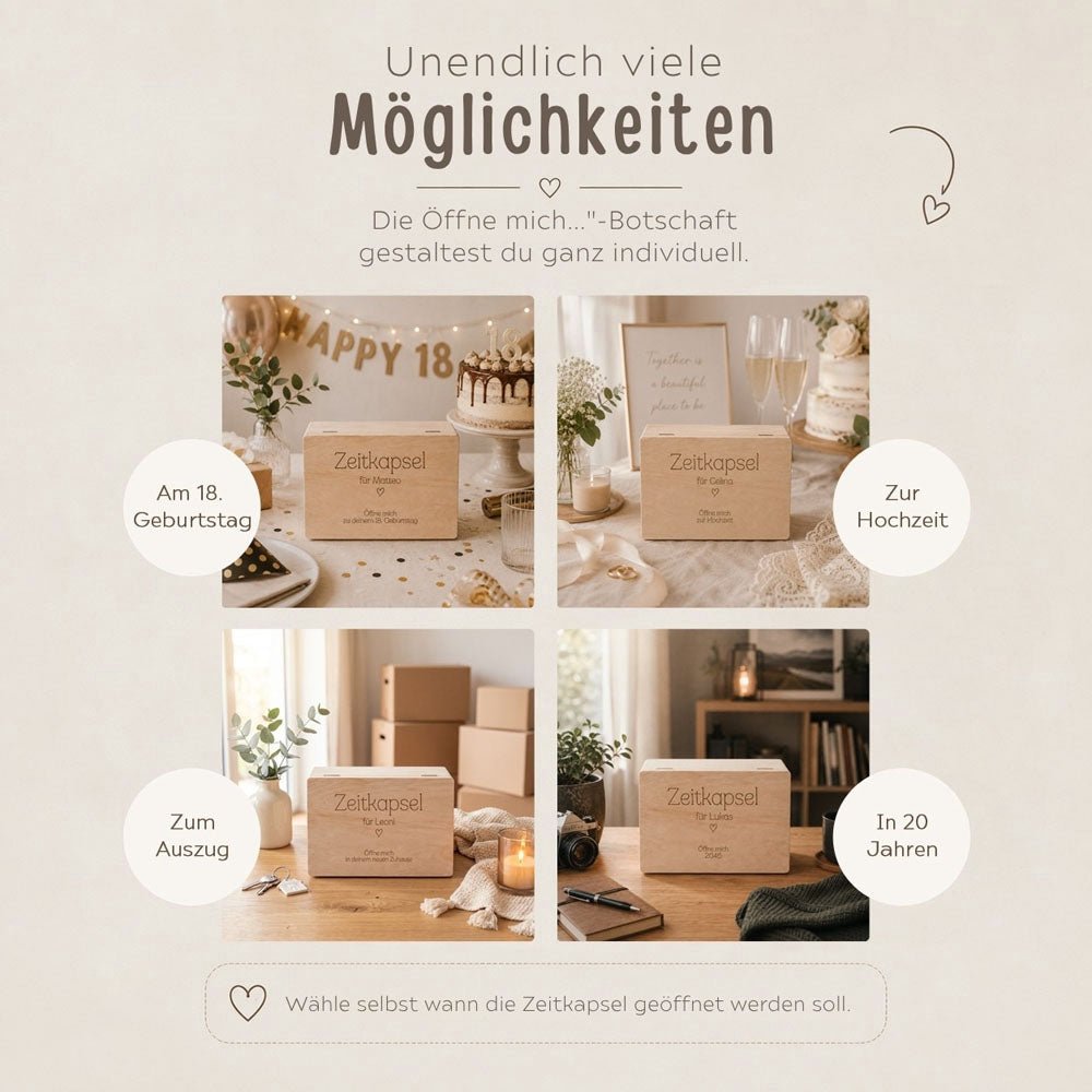 Erinnerungsbox Holz mit Wunschdaten – Zeitkapsel - wunderwunsch