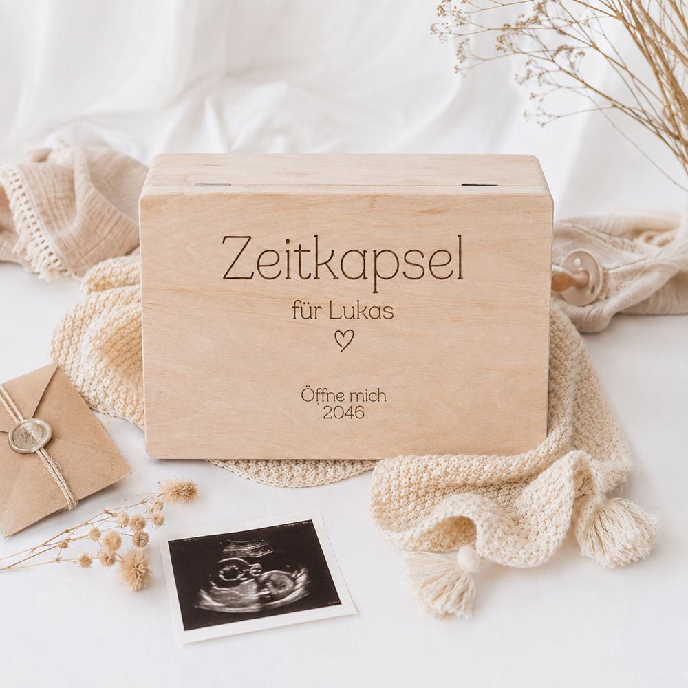 Erinnerungsbox Holz mit Wunschdaten – Zeitkapsel - wunderwunsch