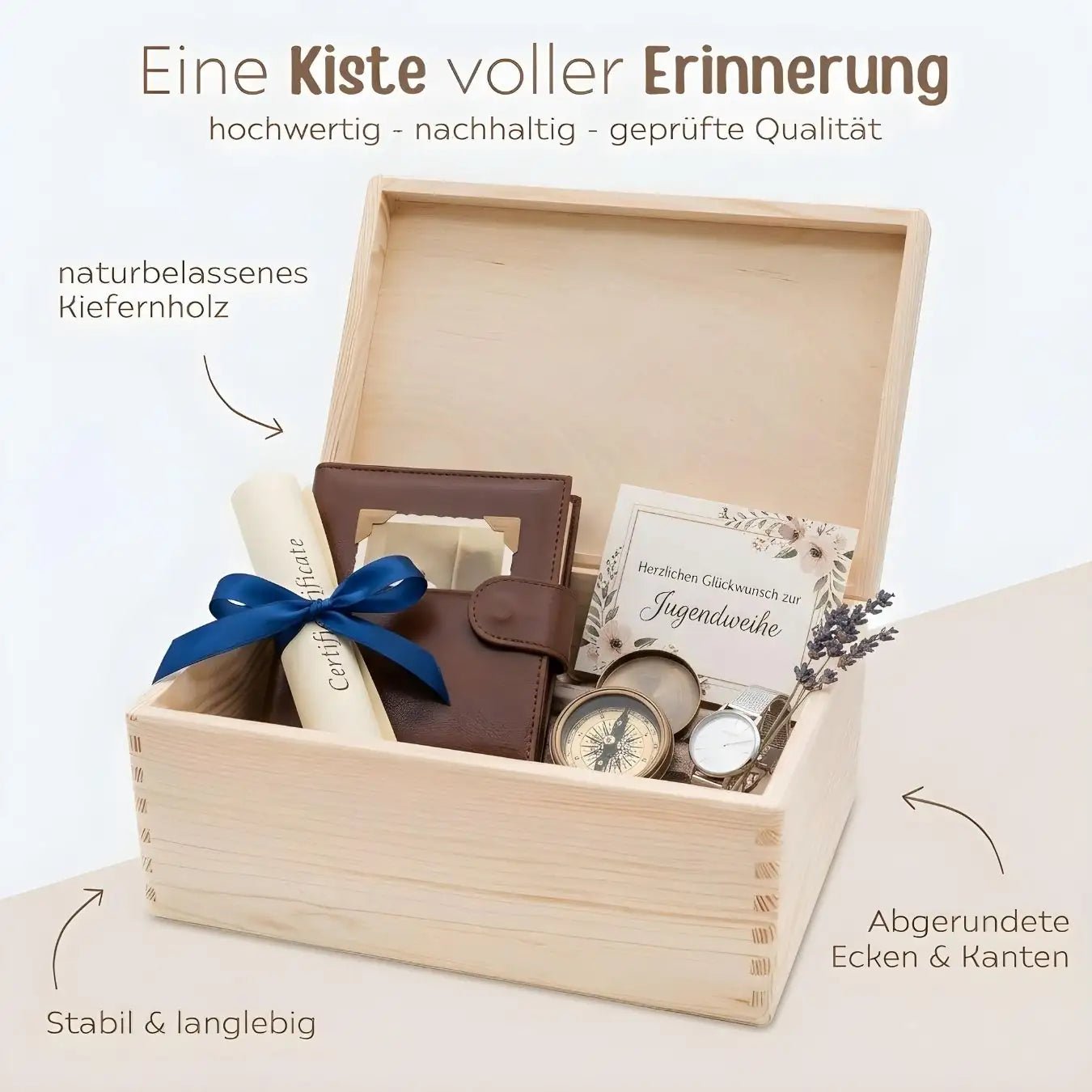 Erinnerungsbox Holz "Zur Jugendweihe" mit Wunschdaten - Blumen Aquarell - wunderwunsch