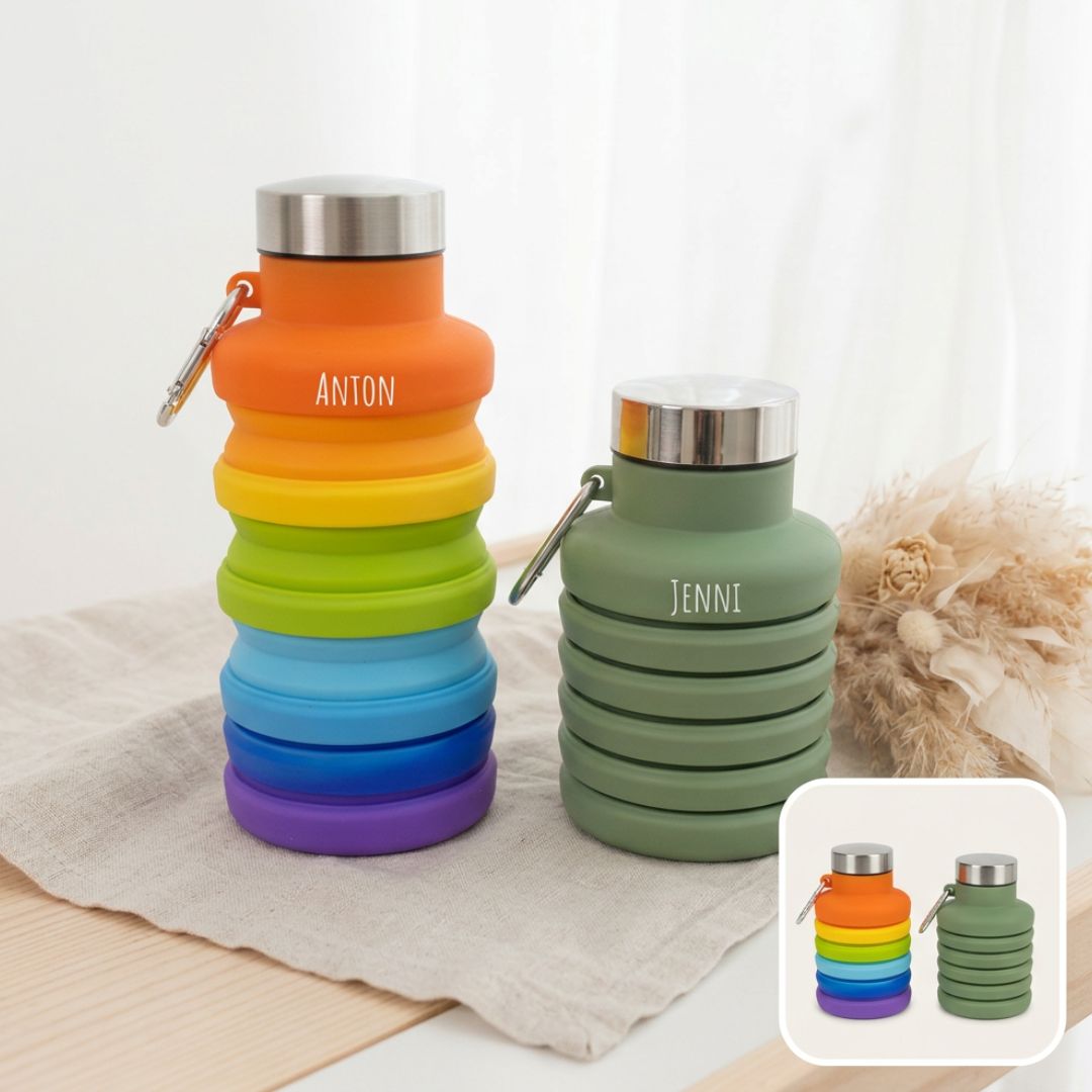 Faltbare Silikon Wasserflasche personalisiert - wunderwunsch
