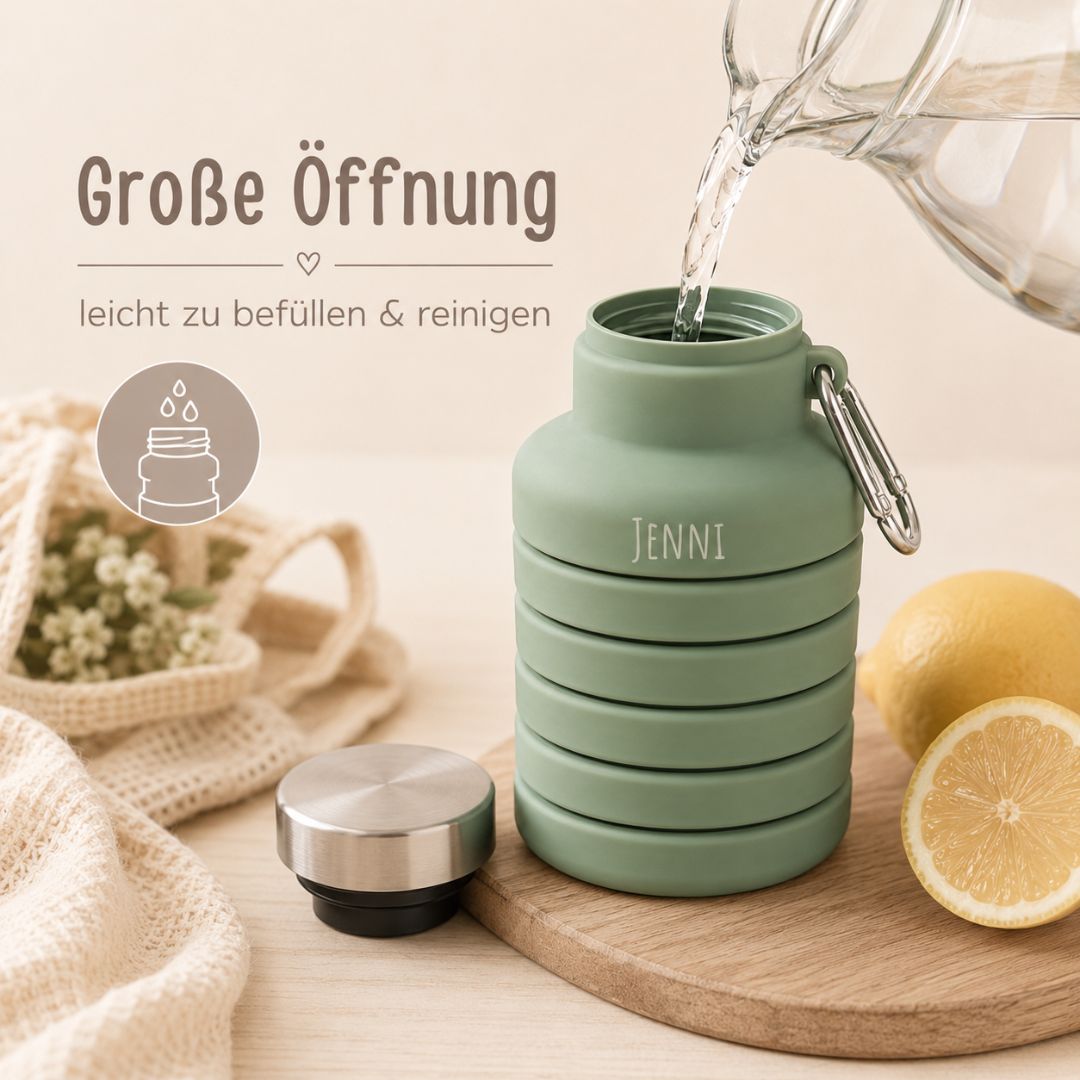 Faltbare Silikon Wasserflasche personalisiert - wunderwunsch