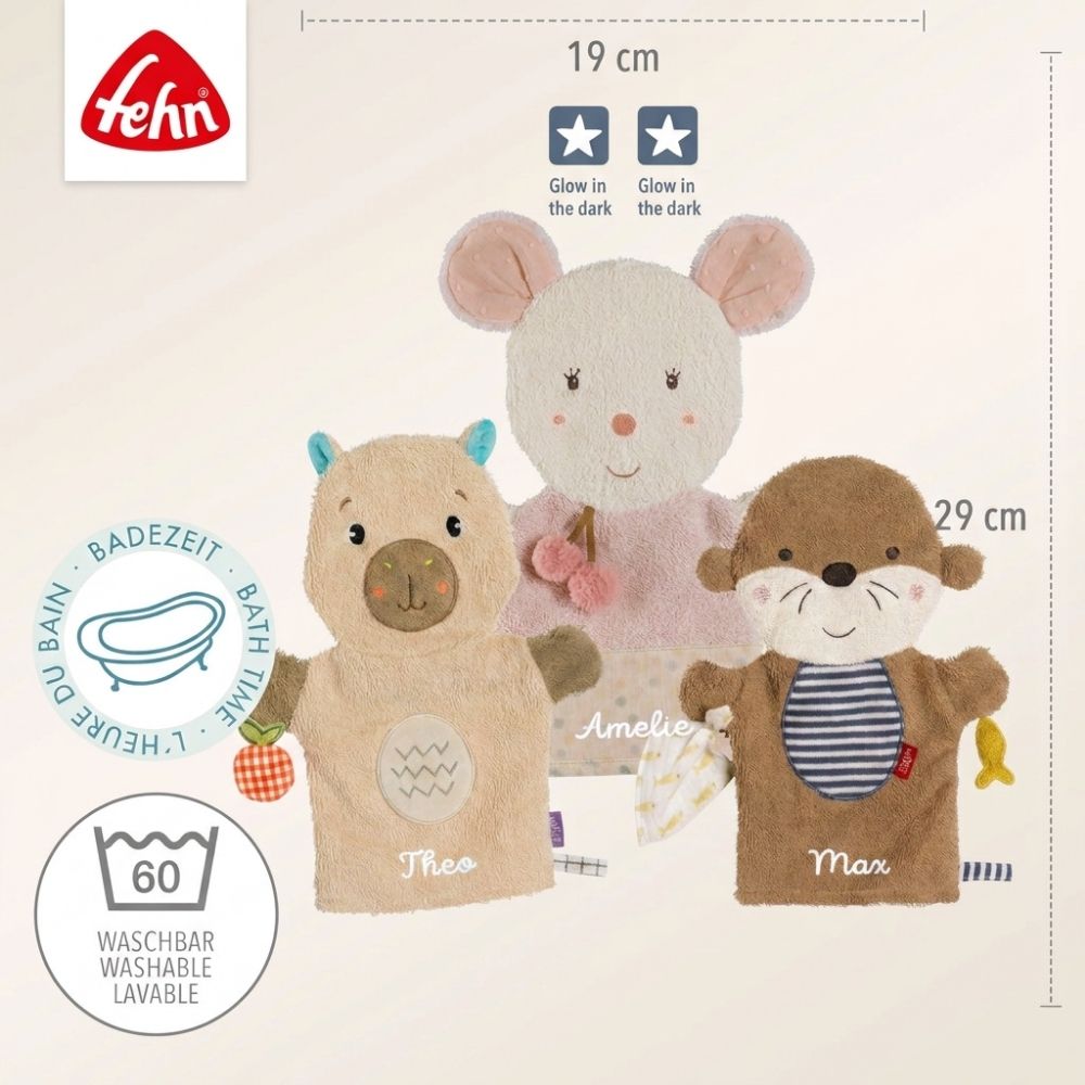 FEHN Waschhandschuh Frottee personalisiert - Tiere - wunderwunsch