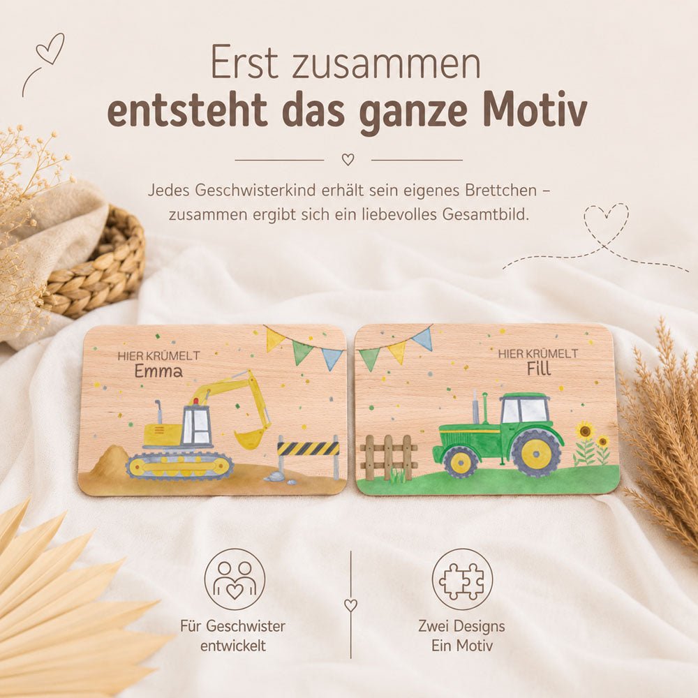 Frühstücksbrettchen Geschwister personalisiert - Fahrzeuge - wunderwunsch