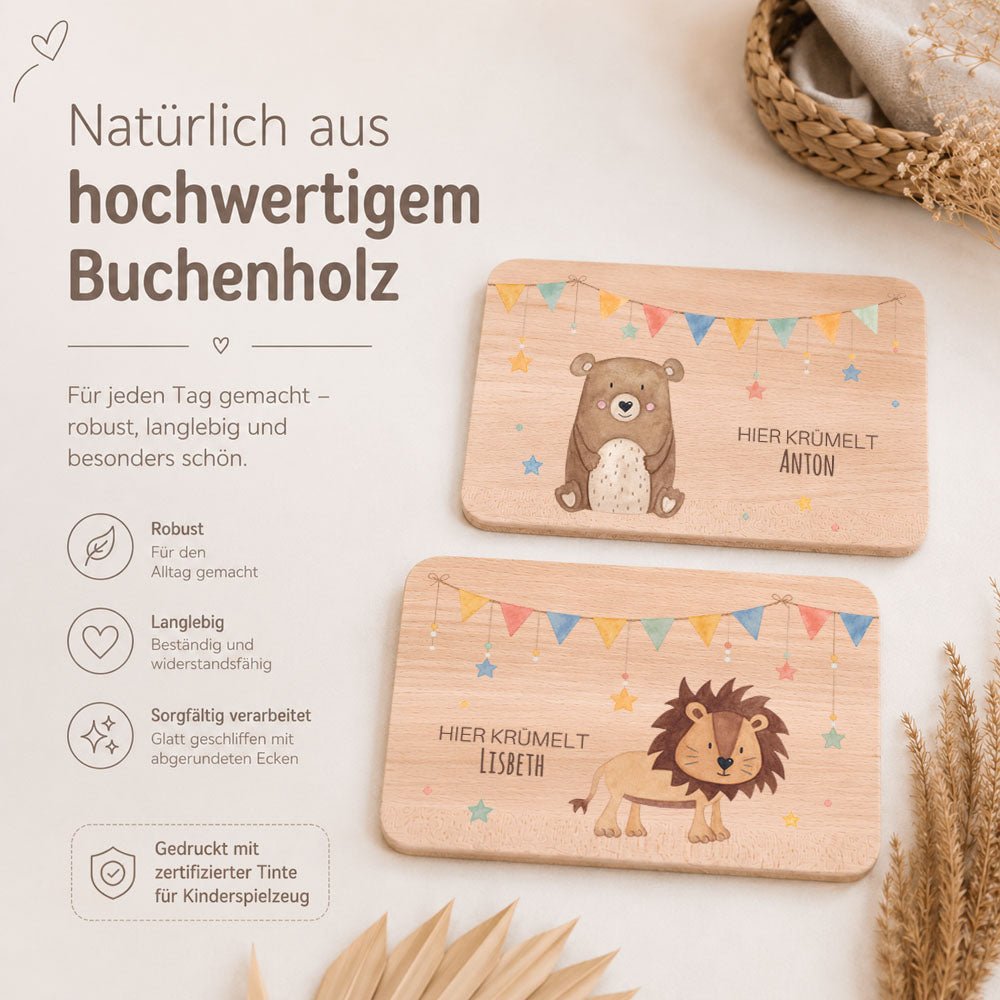 Frühstücksbrettchen Geschwister personalisiert - Tiere Girlande - wunderwunsch