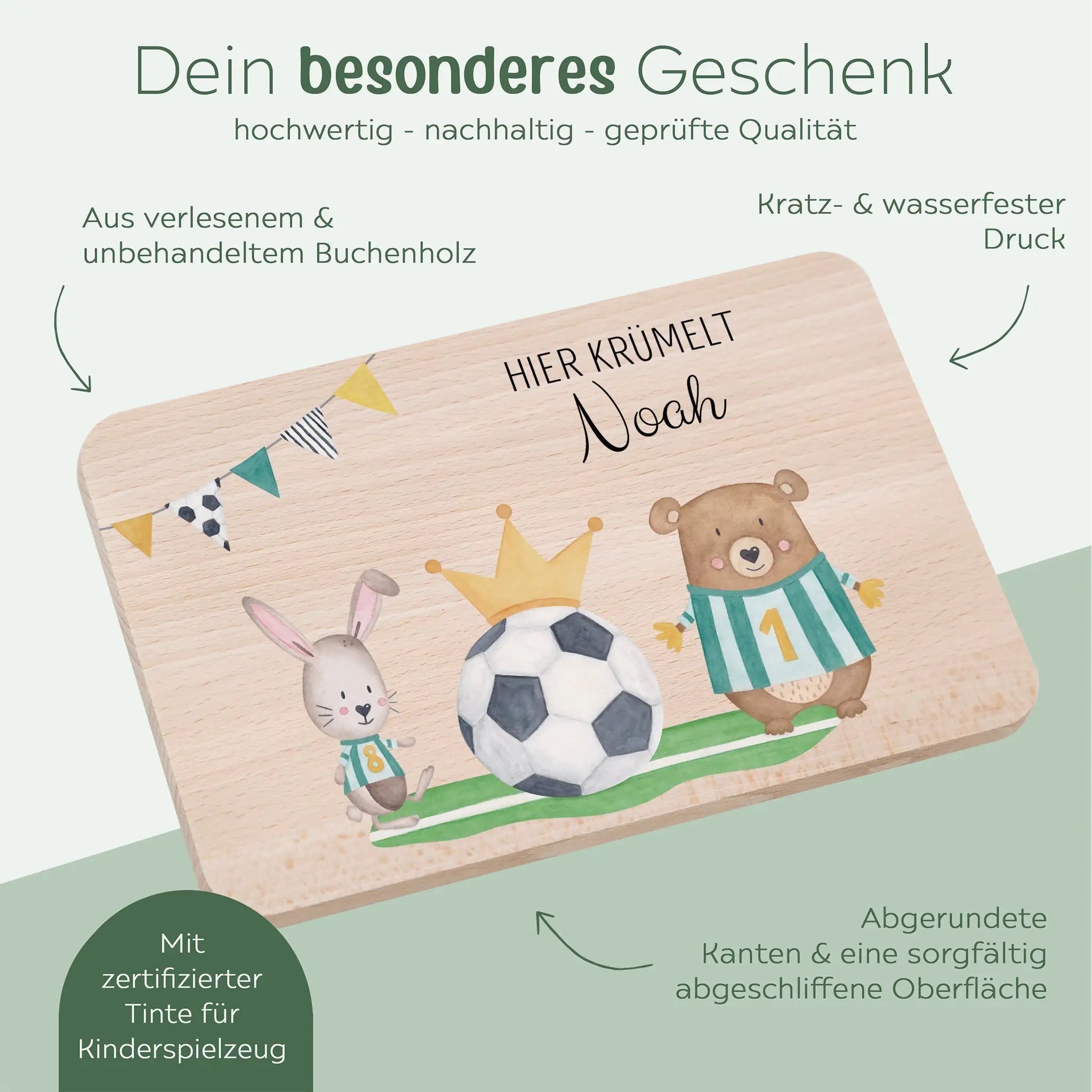 Frühstücksbrettchen personalisiert - Fußball Tiere Aquarell - wunderwunsch