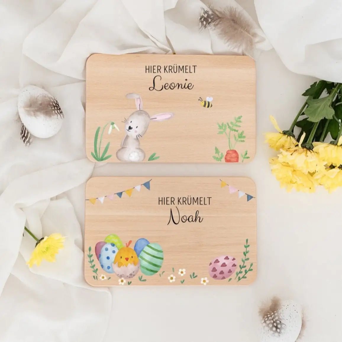 Frühstücksbrettchen personalisiert Osterhase und Eiersuche Aquarell - wunderwunsch